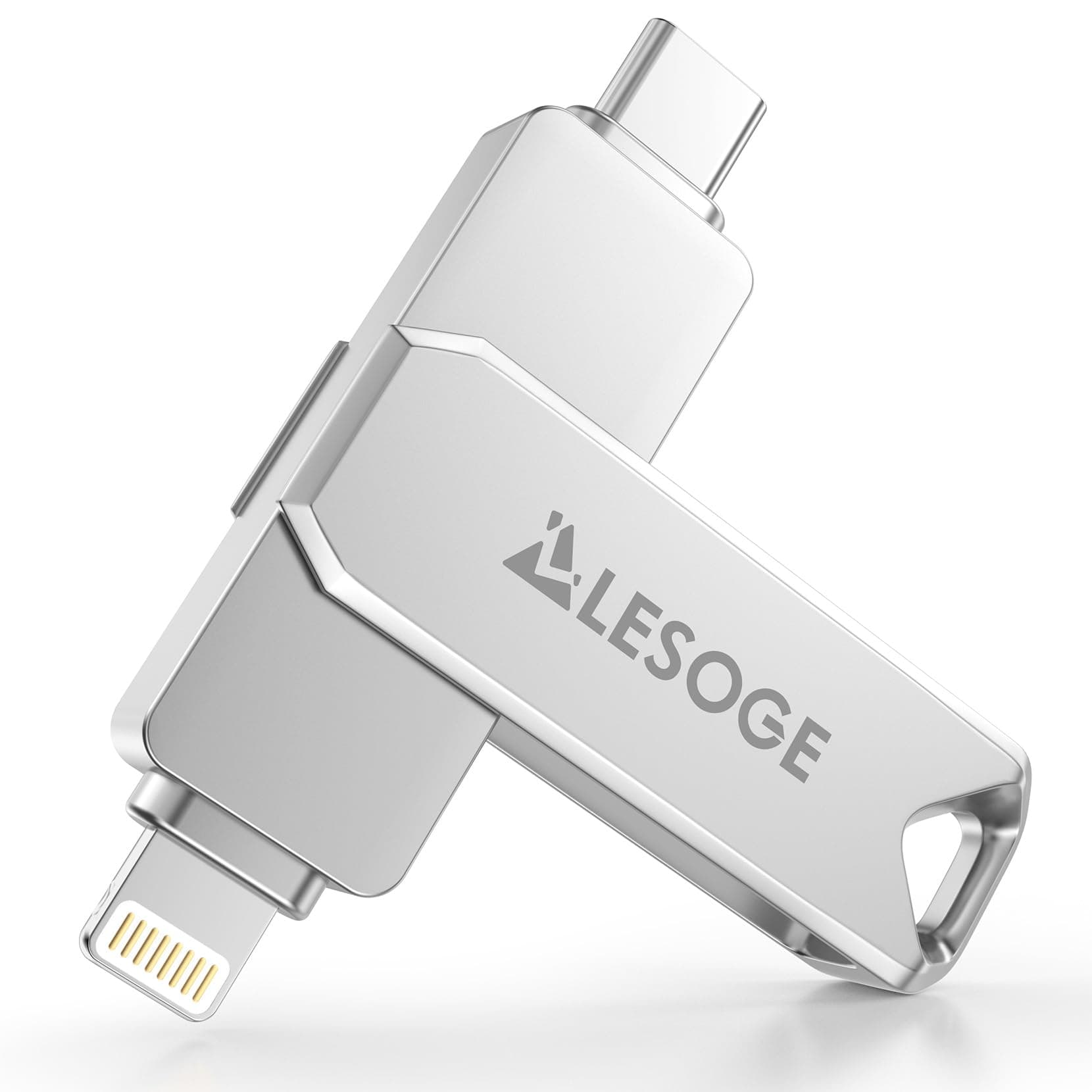 LESOGE MFi – Memoria USB C 256GB para iPhone y Android, Memoria Externa iPhone 3 en 1, Memoria USB 3.0, pendrive USB-C para Fotos y vídeos (Plata)