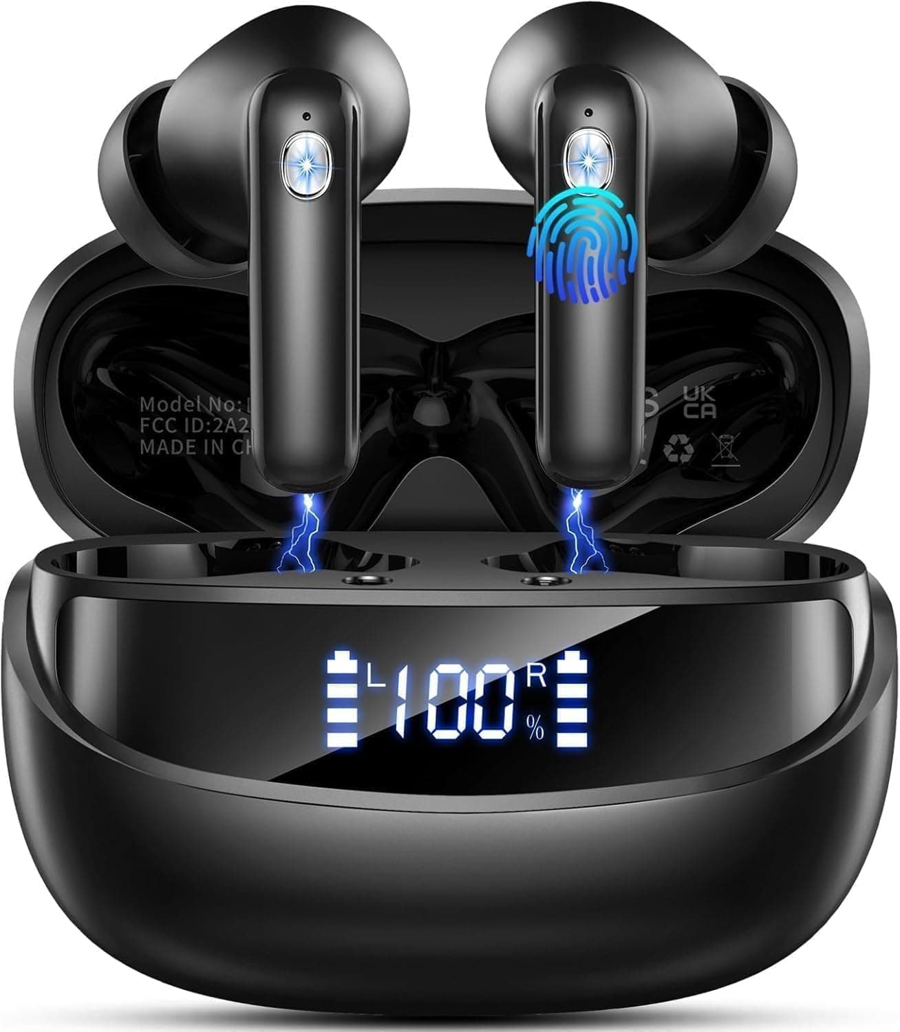 Nuovo Cuffie Bluetooth 5.4, Auricolari Bluetooth Stereo HiFi Con 4 ENC Microfoni Anti-Rumore, Durata 50 Ore Cuffiette In Ear, Impermeabili IP7 Cuffie Senza Fili, Cuffiette Touch Control, LED-Display