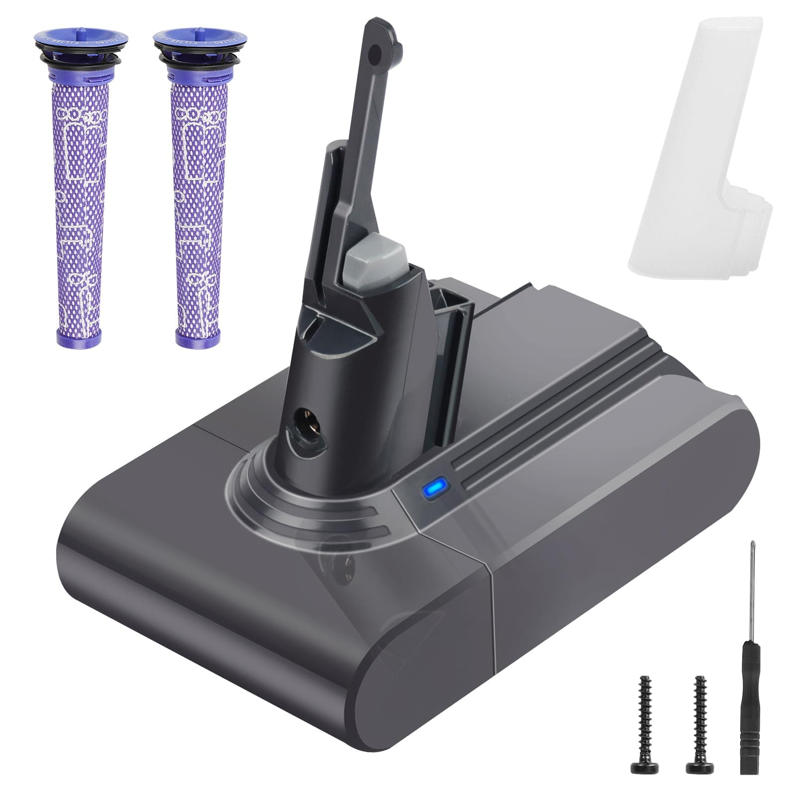 Waitley 6000mAh Batterie pour Dyson V7 SV11 Motorhead Absolute Animal Mattress Fluffy Trigger Car+Boat HEPA Aspirateur avec 2 Pré-Filtre et 1 Tournevis
