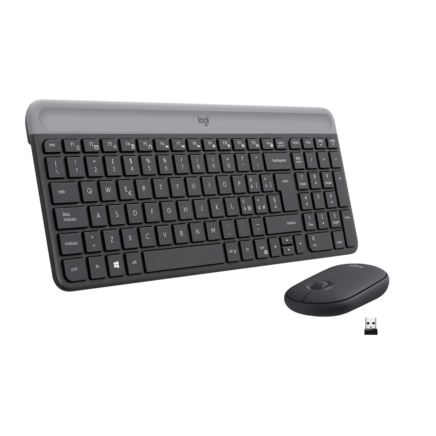 Logitech MK470 Kit mouse e tastiera wireless per Windows, Ricevitore USB Unifying 2,4 GHz, Ultrasottile, Compatto, Silenzioso, Batteria Lunga Durata, PC/Laptop, Layout Italiano QWERTY - Nero
