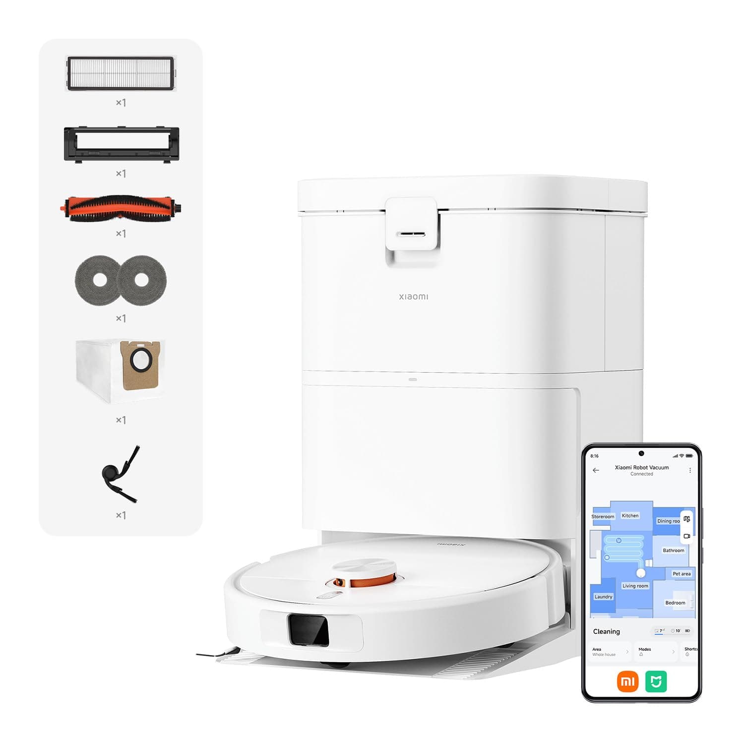 XIAOMI H50 Robot Vacuum con Fregado y Mopa Elevable, Potencia Succión 10000 Pa, Sistema Doble Anti-enredos, Mopa y Estación Autolimpiables, Navegación LDS, Vaciado Automático, App y Control por Voz