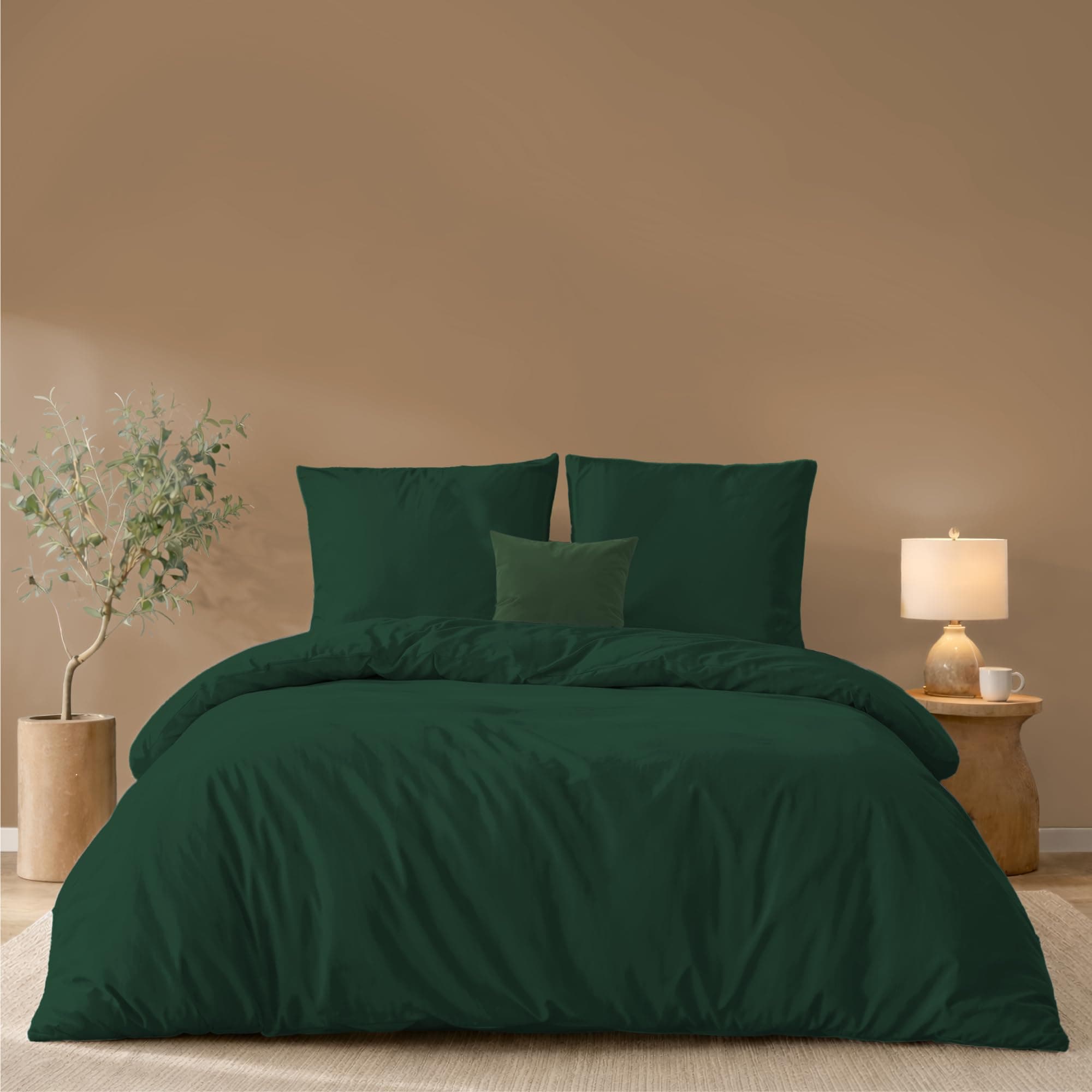 Twinzen Housse De Couette 260x240 cm avec 2 Taies Oreiller 65x65 cm, Vert - Parure de Lit 240 x 260 Adulte en Microfibre - Oeko-Tex