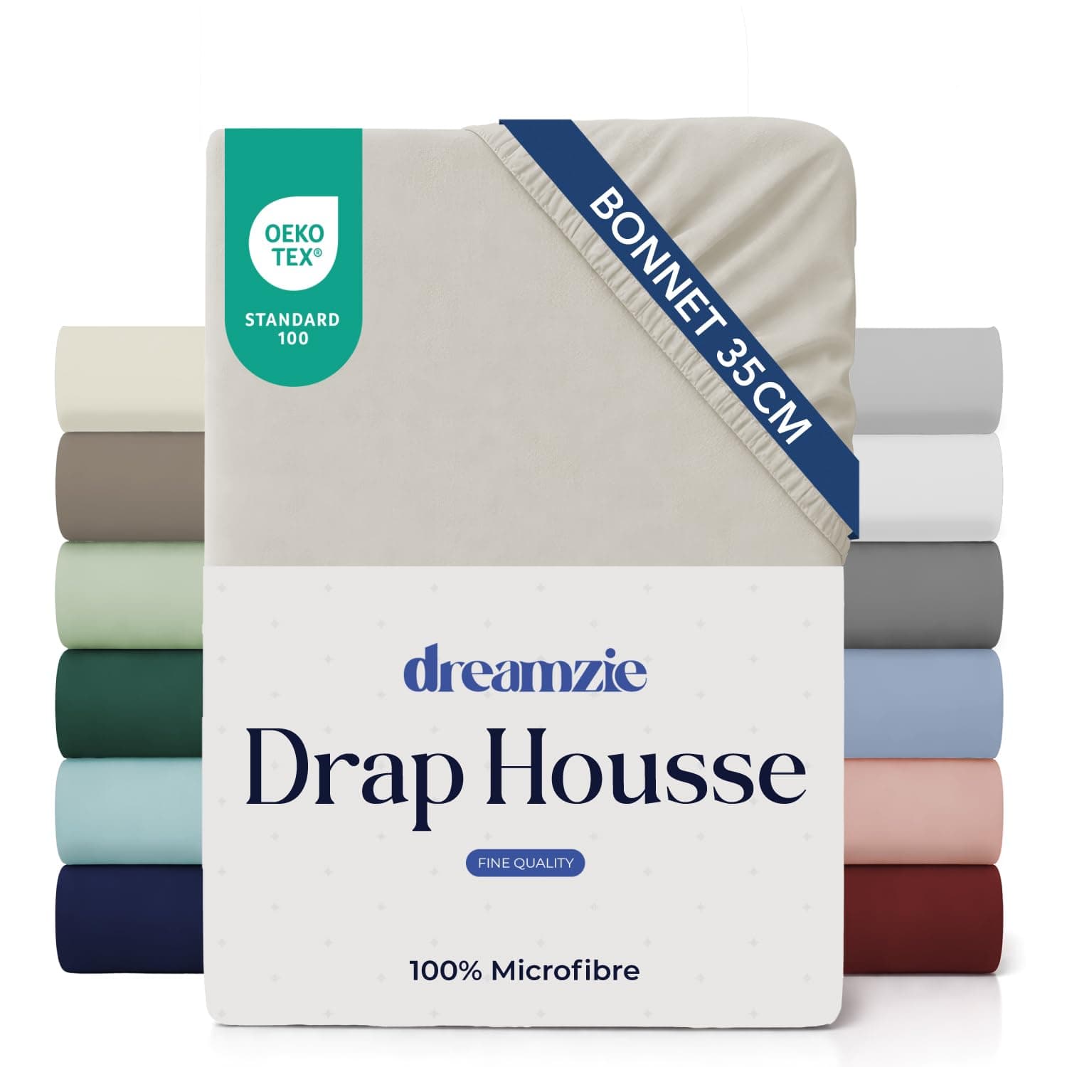 Dreamzie Drap Housse 140x190/200 Bonnet 35 cm pour Matelas Épais - 100% Microfibre - Beige, Certifié sans Produits Chimiques (Oeko TEX), Drap Housse avec Élastique Complet