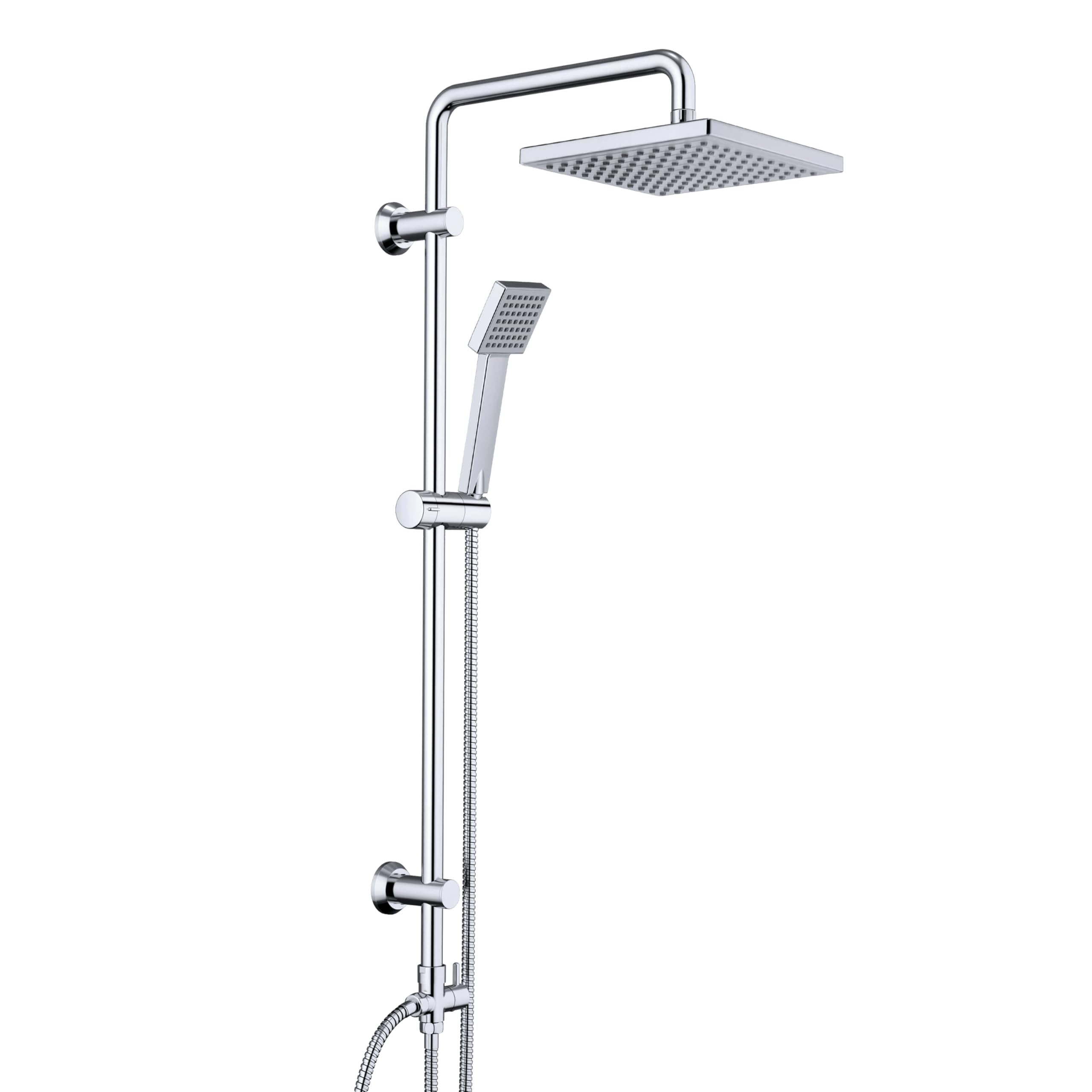 JOHO Colonna Doccia Acciaio Inox Fori Muro Regolabili, Asta Doccia Saliscendi Con Doccetta e Soffione, Set Doccia a Pioggia senza Miscelatore, ABS 20x20 cm Cromo