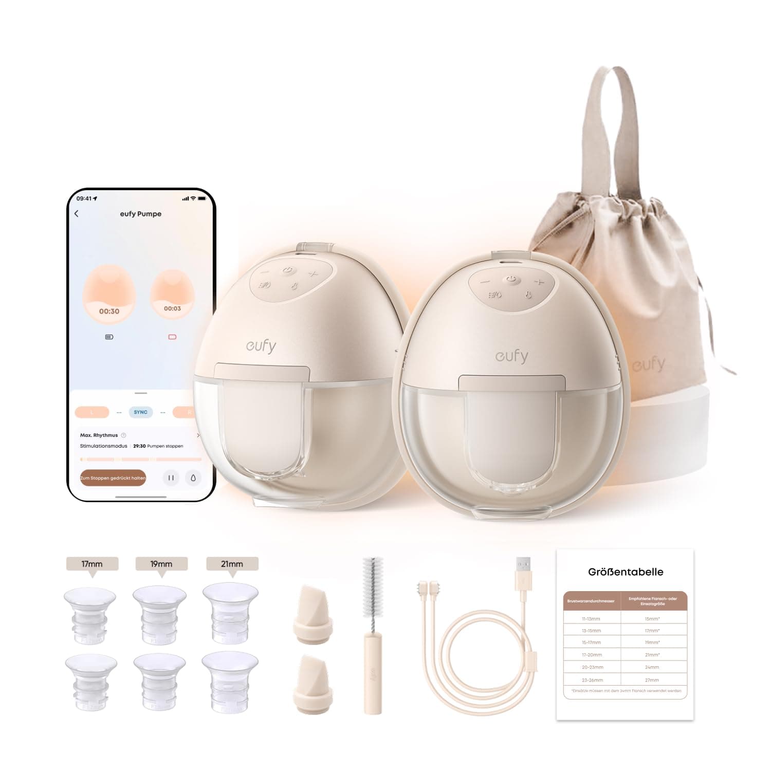 eufy Security Tragbare Milchpumpe S1, Freihändige Elektrische Milchpumpe mit Wärmefunktion, Mobile Ladetasche, App-Gesteuerter Smart-Rhythmus, Krankenhausqualität Saugkraft, Superleise