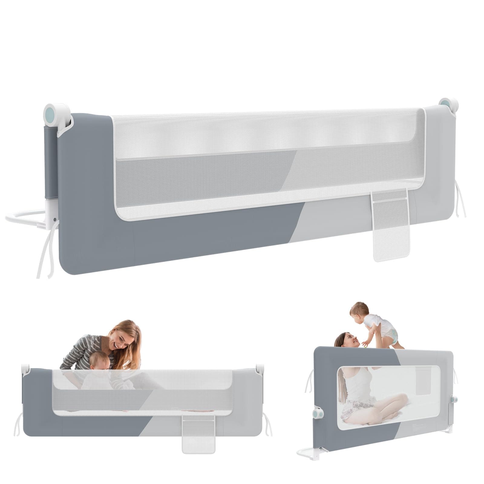 LZQ - Barrière de lit rabattable - Protection anti-chute pour lit d'enfant - Barrière de protection de lit pour enfant (Gris foncé + Gris clair, 180 cm)