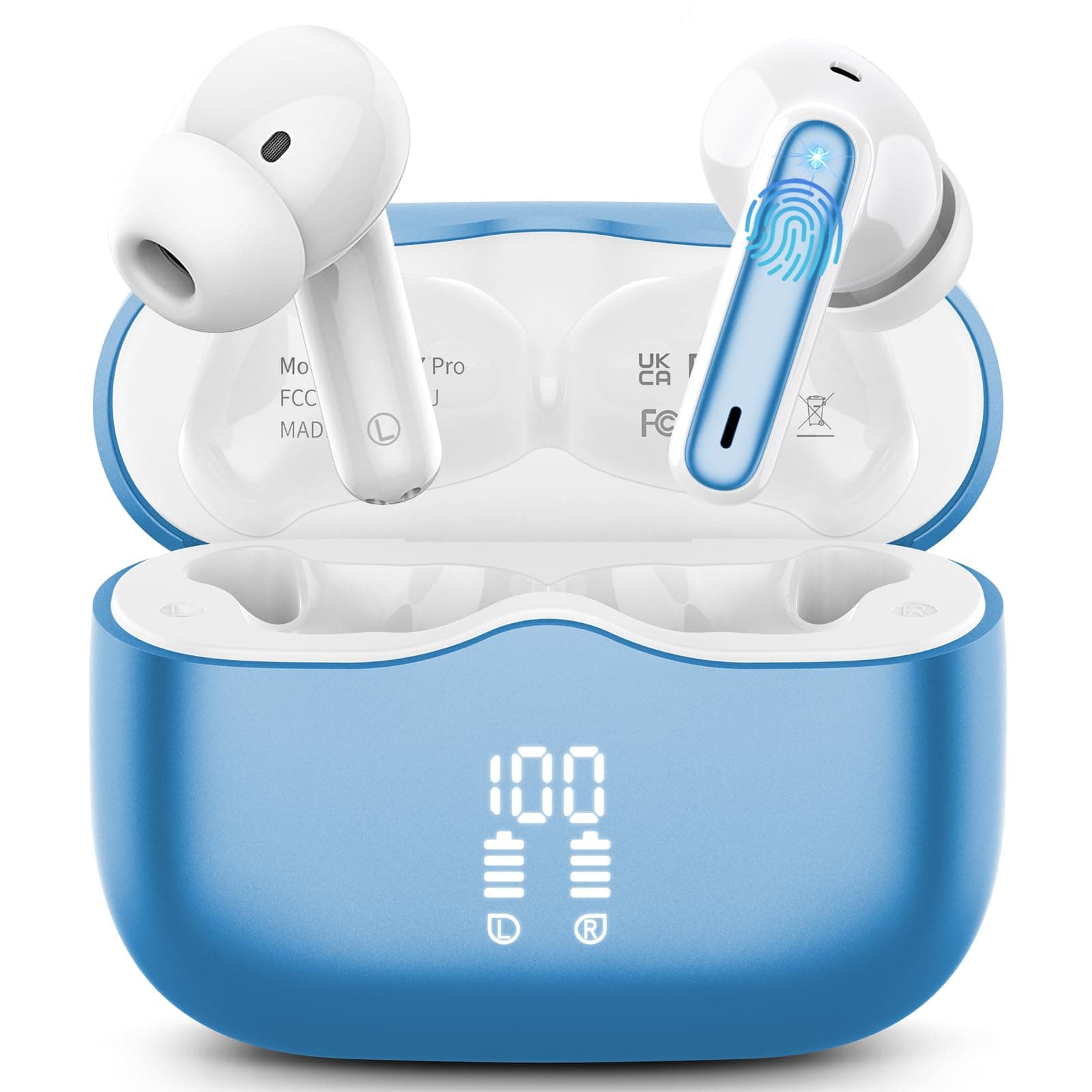 Auriculares Inalambricos Bluetooth, 2026 Auriculares Bluetooth 5.4 con ENC Reducción de Ruido, 40H HiFi Estéreo Cascos Inalambricos Bluetooth con 4 HD Mic, Pantalla LED, IP7 Impermeablem Cascos, Azul