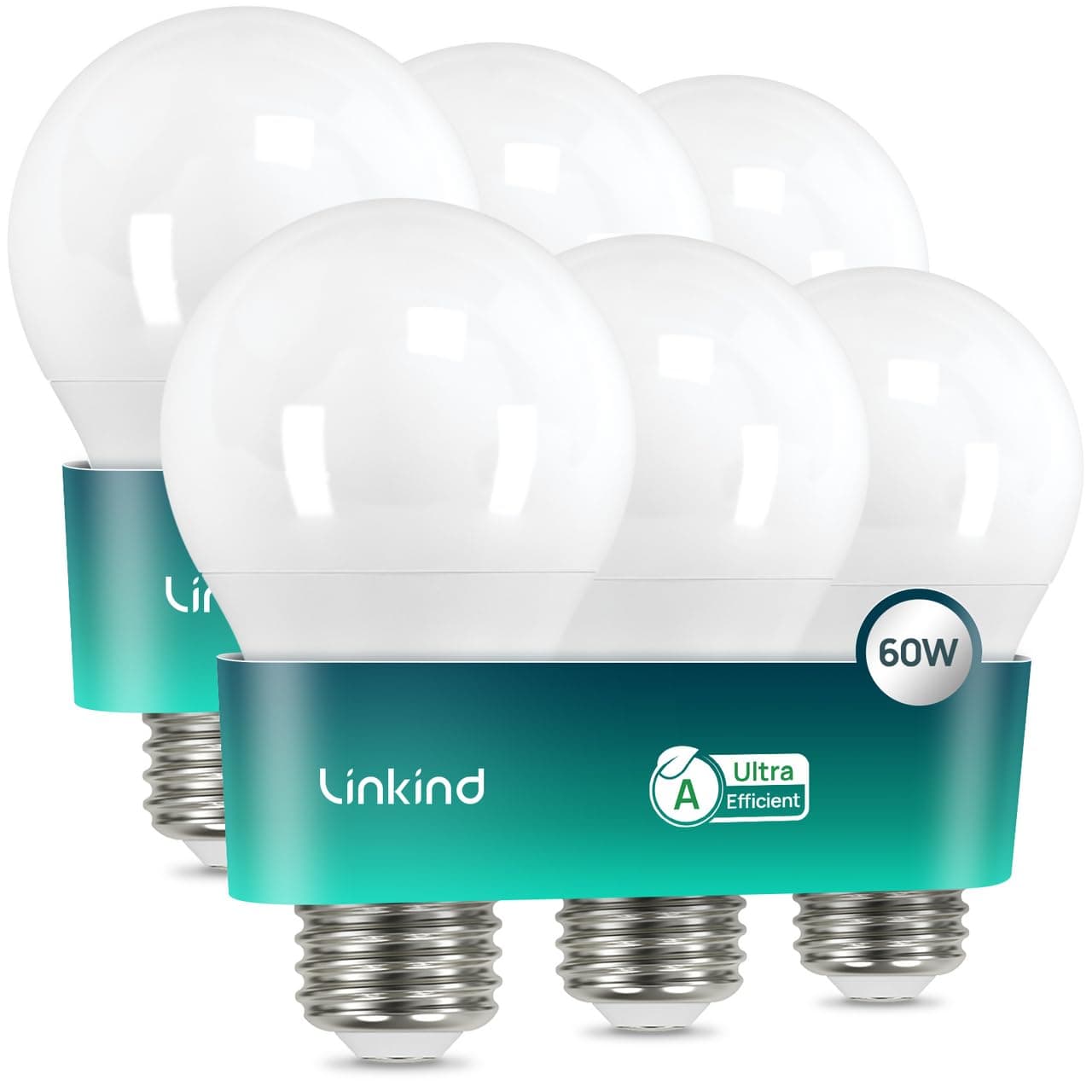 Linkind Ampoule LED E27 Ultra Efficace, 3,8W=60W, 4000K Blanc Neutre, Classe Énergétique A, Non Dimmable, Ampoule A60 Edison 806lm, Angle 200°, Économie d'Énergie, Lot de 6
