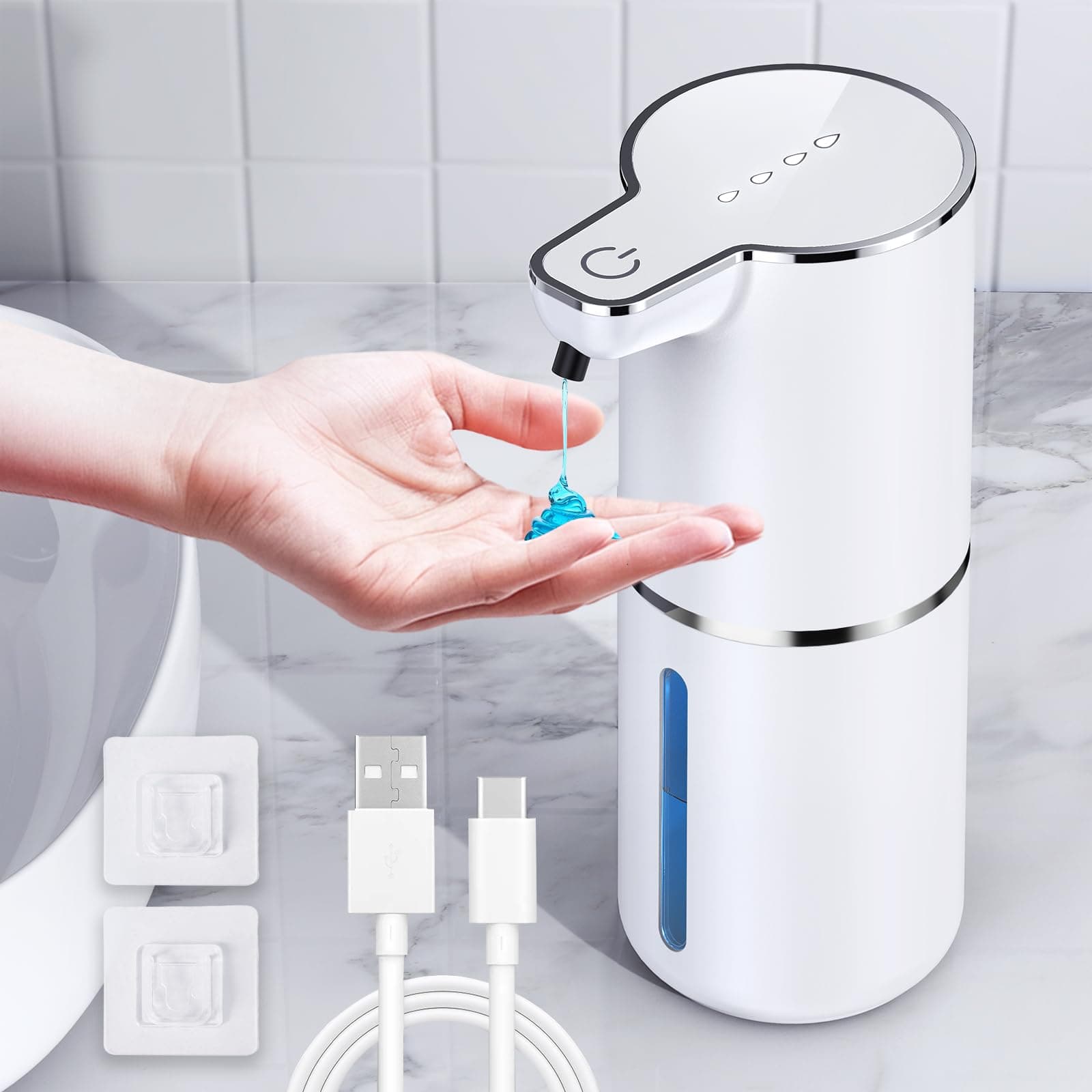 maxtachi Dispensador Jabon Baño Automatico,Dispensador de Jabón Automático con Sensor Movimiento por Infrarrojos,4 Niveles Ajustables,Recargable por USB,Resistente al Agua IPX5 para Cocina,Baño