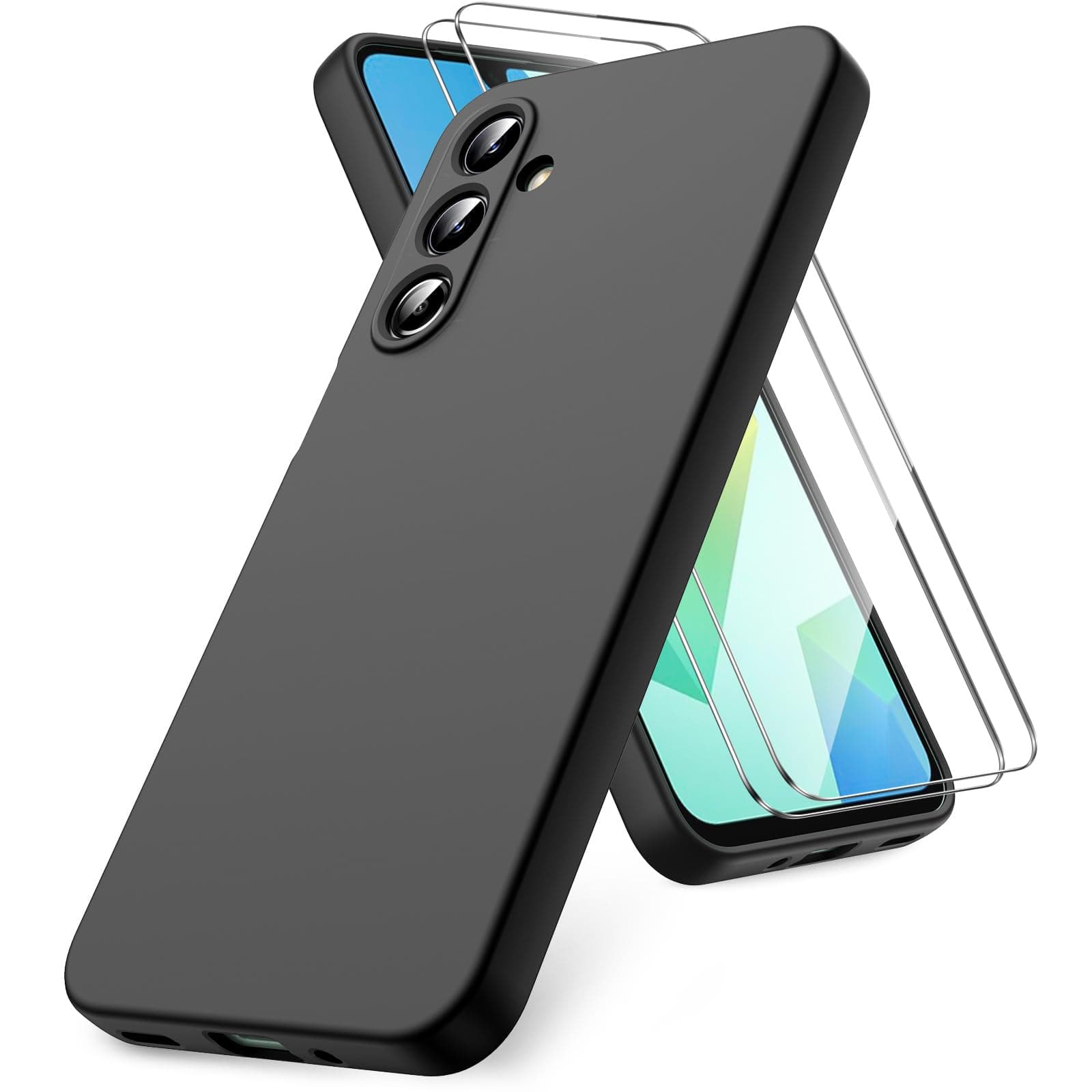 Vansdon Cover Compatibile con Samsung Galaxy A16 4G/5G, 2 Pellicola Protettiva in Vetro Temperato, Gomma Gel di Silicone Liquida Antiurto Custodia - Nero