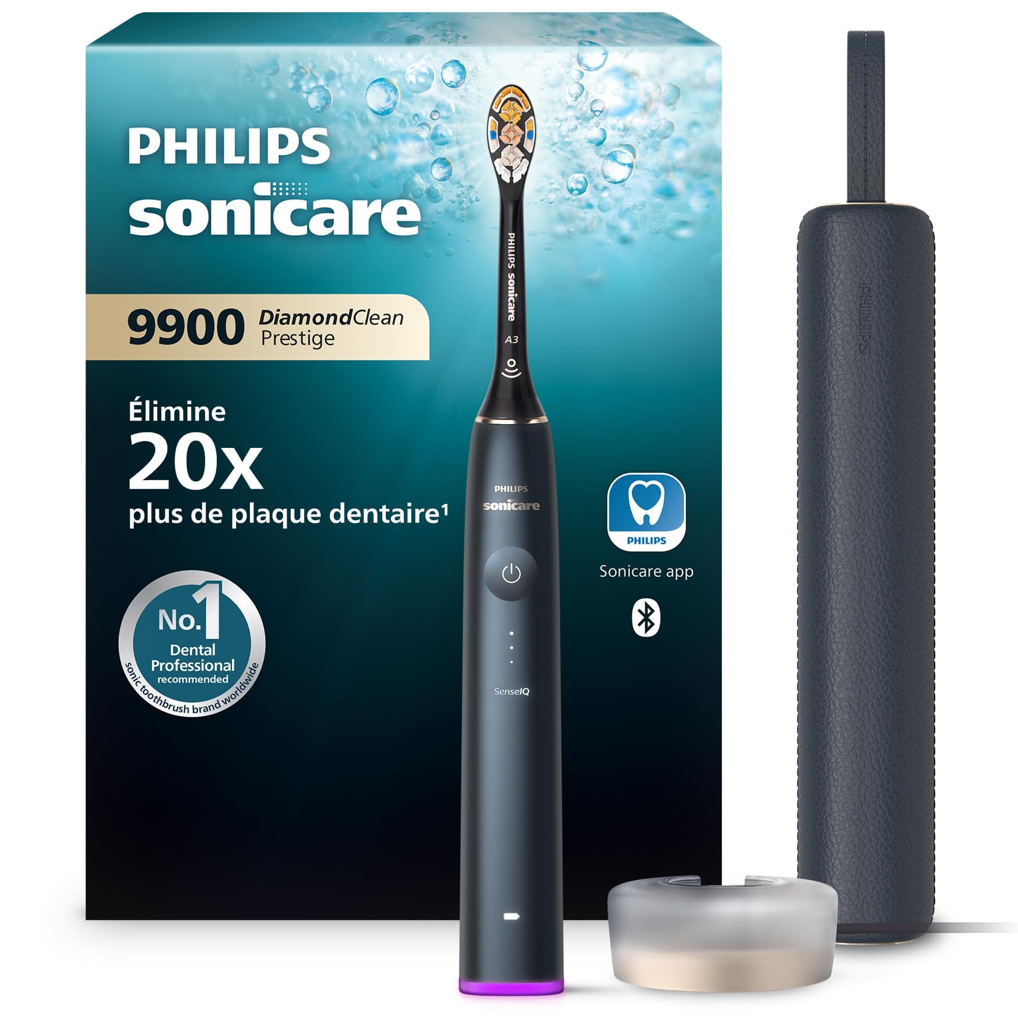 Philips Sonicare DiamondClean Prestige 9900 - brosse à dents électrique avec 1 tête de brosse A3 Premium tout-en-un et un boîtier de charge couleur bleu nuit (modèle HX9992/12)