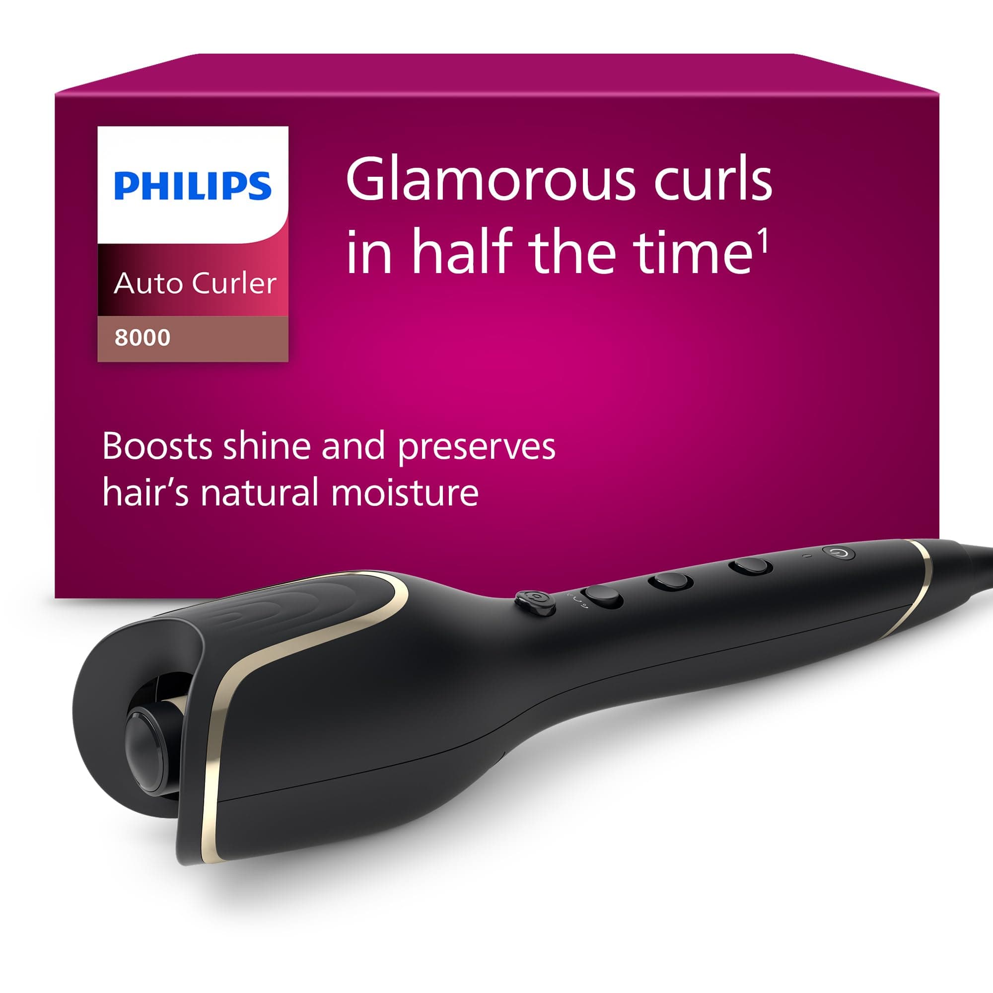 Philips automatischer Lockenstab 8000 Series, Lockenwickler/Curler, 27 verschiedene Stylingoptionen, Schwarz, Modell BHB876/00