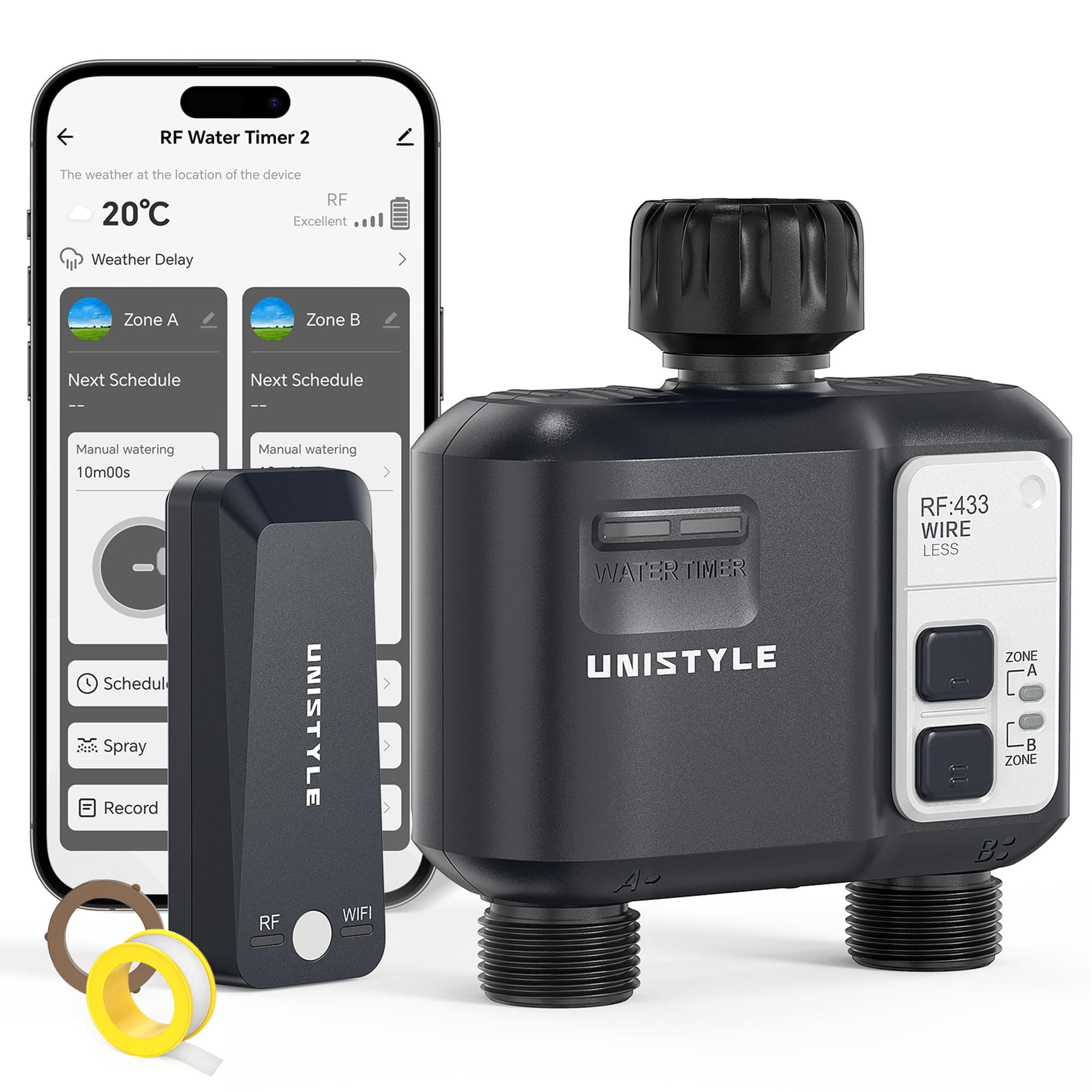 Programmateur Arrosage Connecté WiFi 2 Voies – Automatique pour Jardin, Contrôle Depuis l’Application, 5 Programmes Indépendants, Système d’Irrigation Intelligent