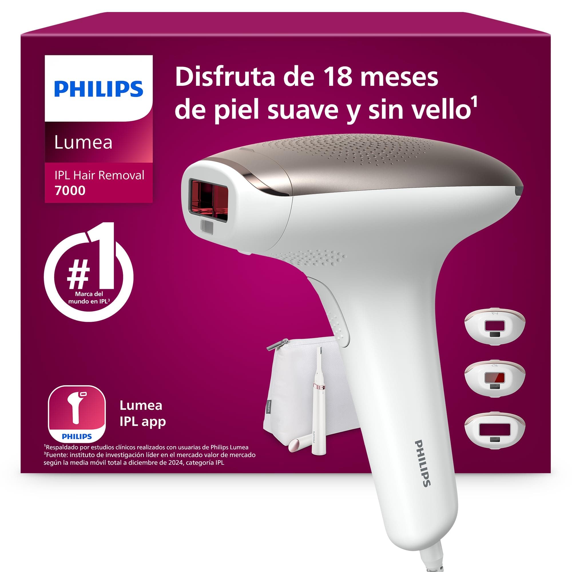 Philips Lumea serie 7000, dispositivo de depilación IPL, alternativa de depilación láser con lápiz recortador compacto satén, 3 accesorios para el cuerpo, la cara y la zona del bikini, BRI923/00