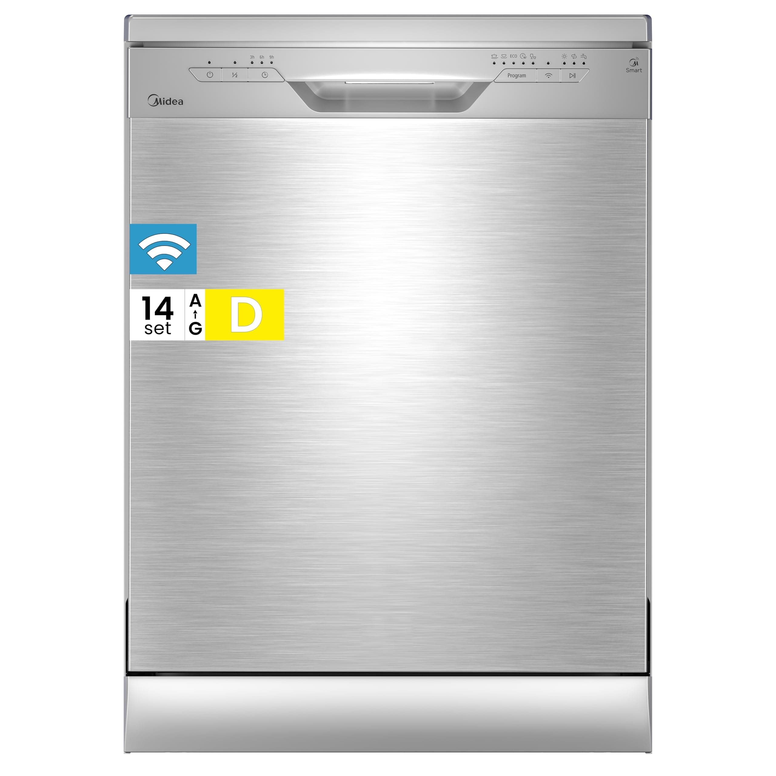 Midea SF 3.60N PRO Geschirrspüler 60cm Freistehend und Unterbaufähig, 14 Maßgedecke, Spülmaschine mit WLAN, 6 Programme, 3/6/9h Startzeitvorwahl, 47 dB, Silber