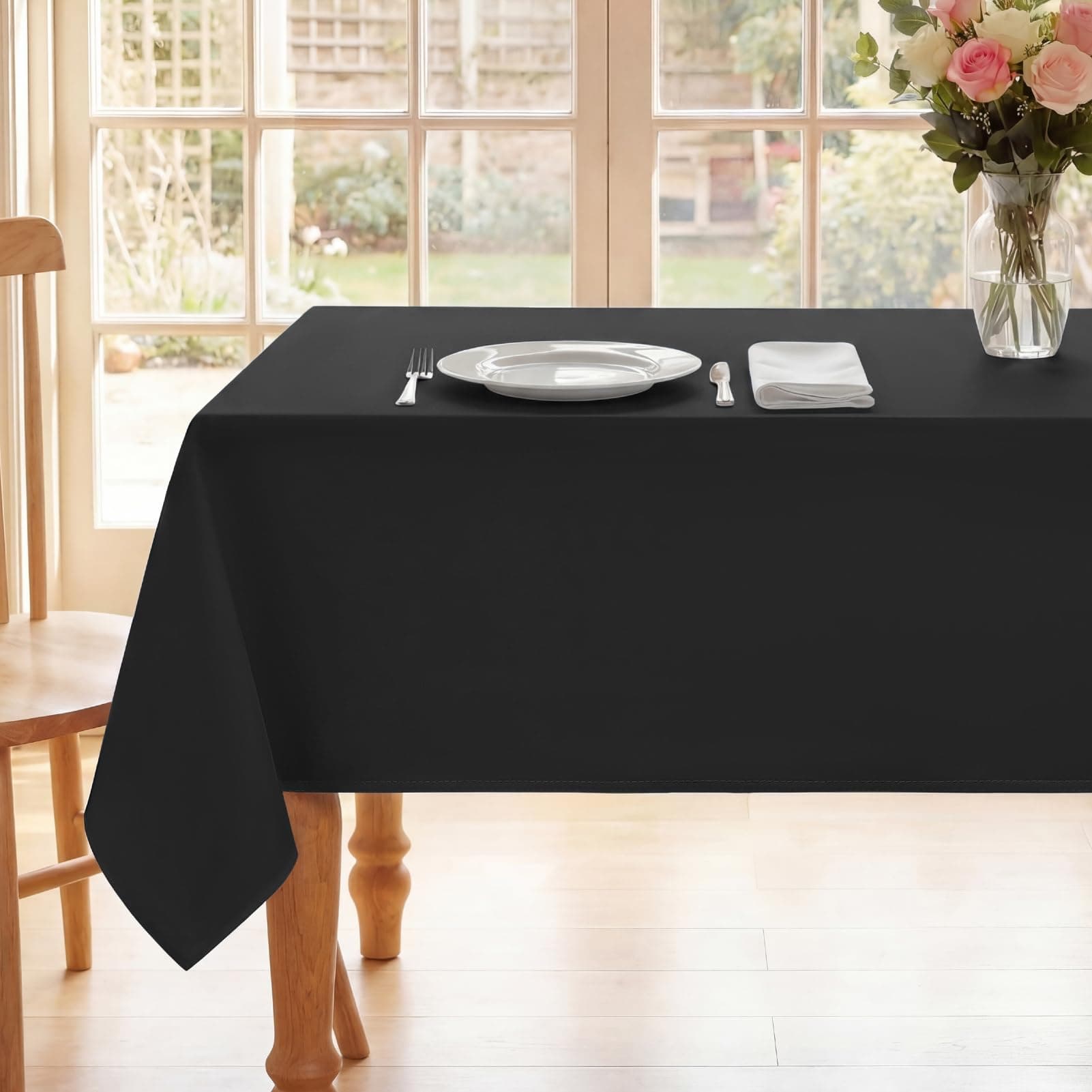 Romanstile Tovaglia Antimacchia Rettangolare 240x140 cm Nera, Esterno Copri Tavolo Grande Elegante e Antispruzzo per 8–10 Posti, per Occasioni Pasqua, Primavera, Feste, Pranzi in Famiglia, Giardin
