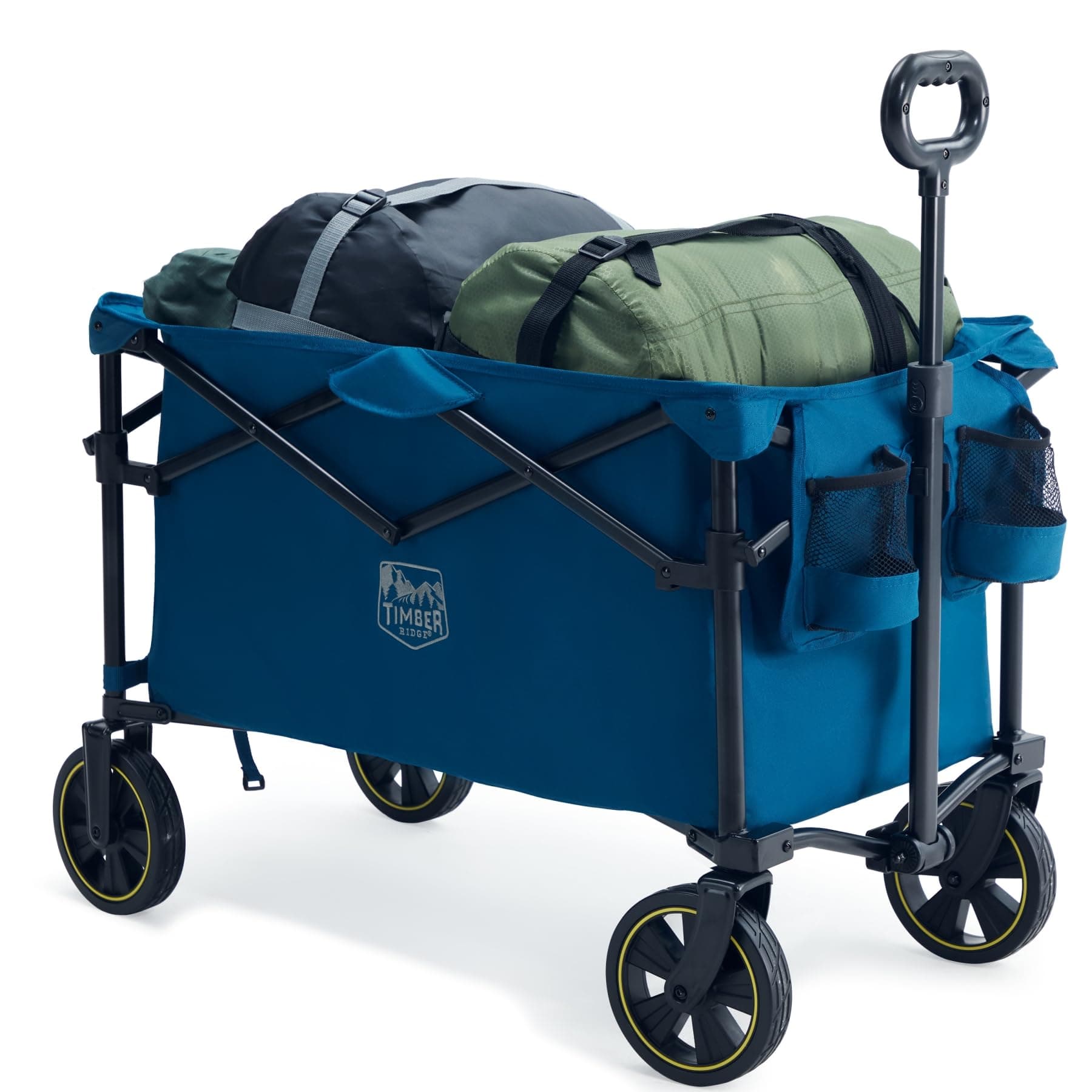 TIMBER RIDGE Carro Camping Plegable 200L con Portavasos Mango Ajustable Carro de Jardín para Todos los Terrenos Al Aire Libre Camping Compras Pesca Carga MAX 150kg
