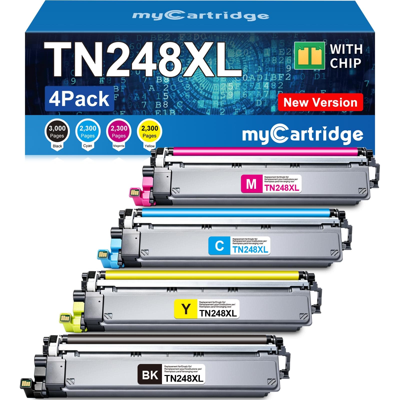 MYCARTRIDGE TN248XL TN248 Tóner 4-Pack Compatible Avec Brother DCP-L3560CDW | TN248XL de alta capacidad compatible con Brother MFC-L3740CDWE DCP-L3560CDW HL-L3220CWE HL-L3240CDW para la impresión diaria