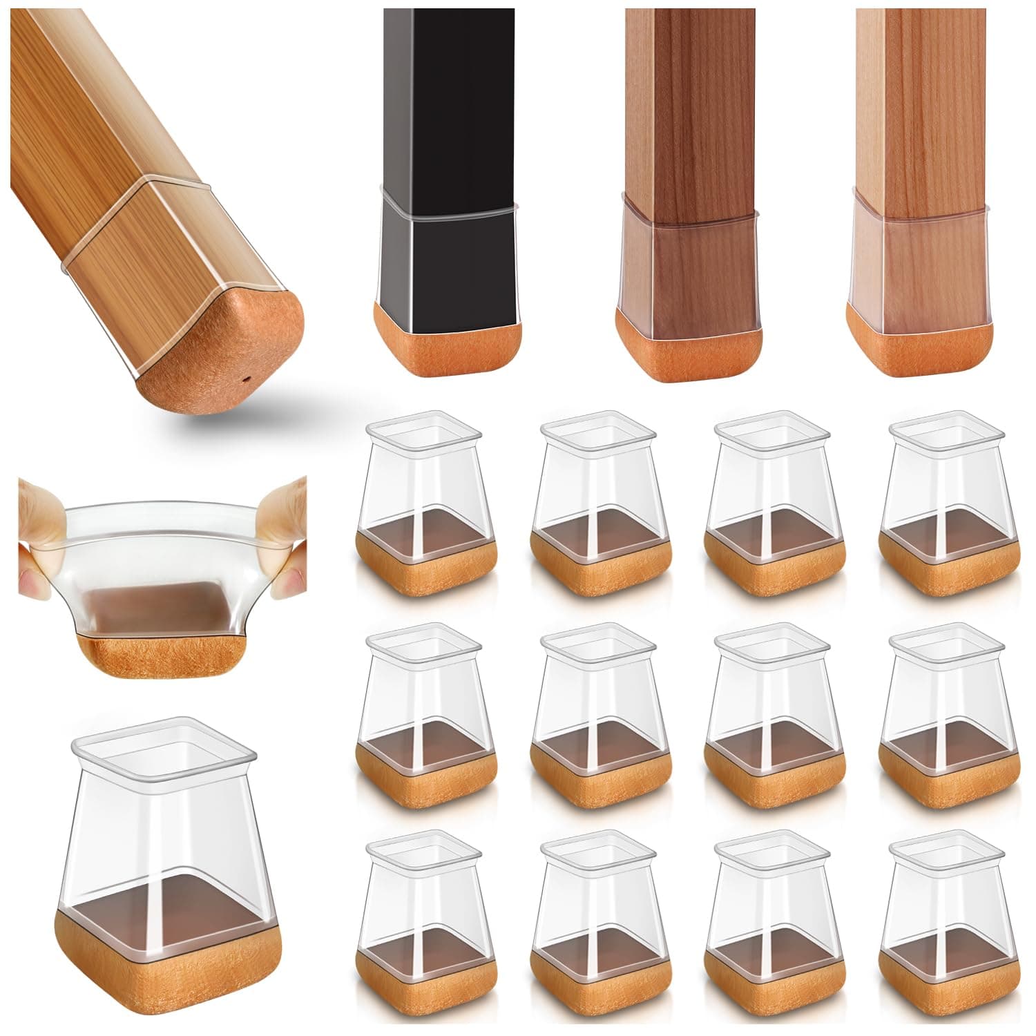 20 pezzi Quadrati Gommini per Sedie in Silicone con Feltro, Proteggi Gambe per Mobili 20-26mm, Elastiche Protezione per Gambe Delle Sedie per Antigraffio, Feltrini per Chair Leg Protectors