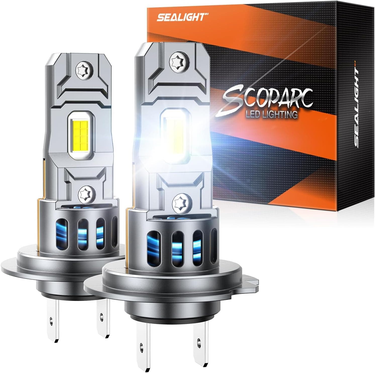 SEALIGHT S2S H7 LED Bulbs, 50,000LM Super Brighter, 6500K Pure White Ampoule H7 Bulbs with 15000rpm Cooling Fan, 70K+ Hours Lifespan, 2-Pack for Powersports/ATV Lamps