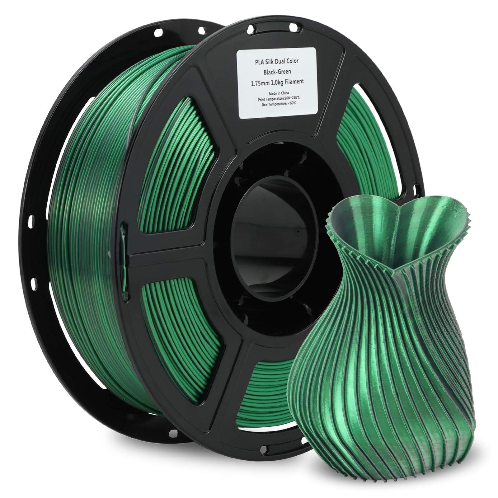 Flashforge - Filamento in seta bicolore nero, verde, coestrusione 2 in 1, 1,75 mm, filamento per stampante 3D, bobina da 1 kg, precisione dimensionale +/- 0,02 mm, seta PLA cambia colore