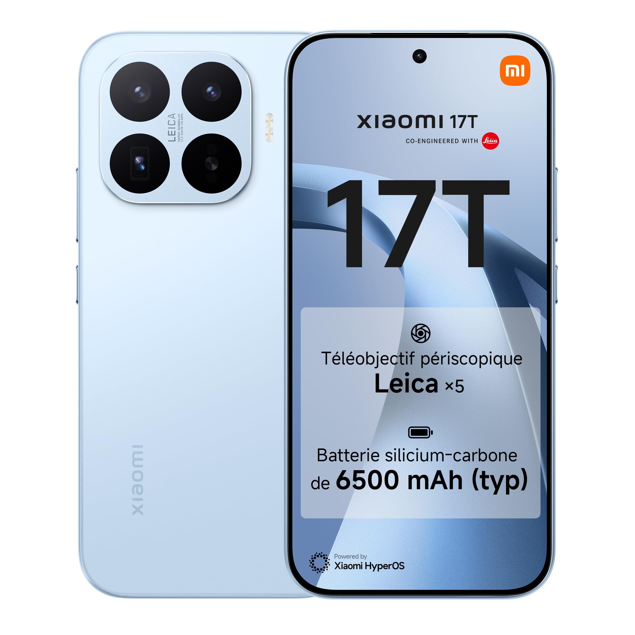 XIAOMI 17T, Smartphone 12+512 Go, écran Eye-Care 6,59" 120Hz, Batterie 6500mAh, Téléobjectif Leica x5, HyperCharge 67W, MediaTek Dimensity 9500, Bleu, 1 an de Garantie supplémentaire
