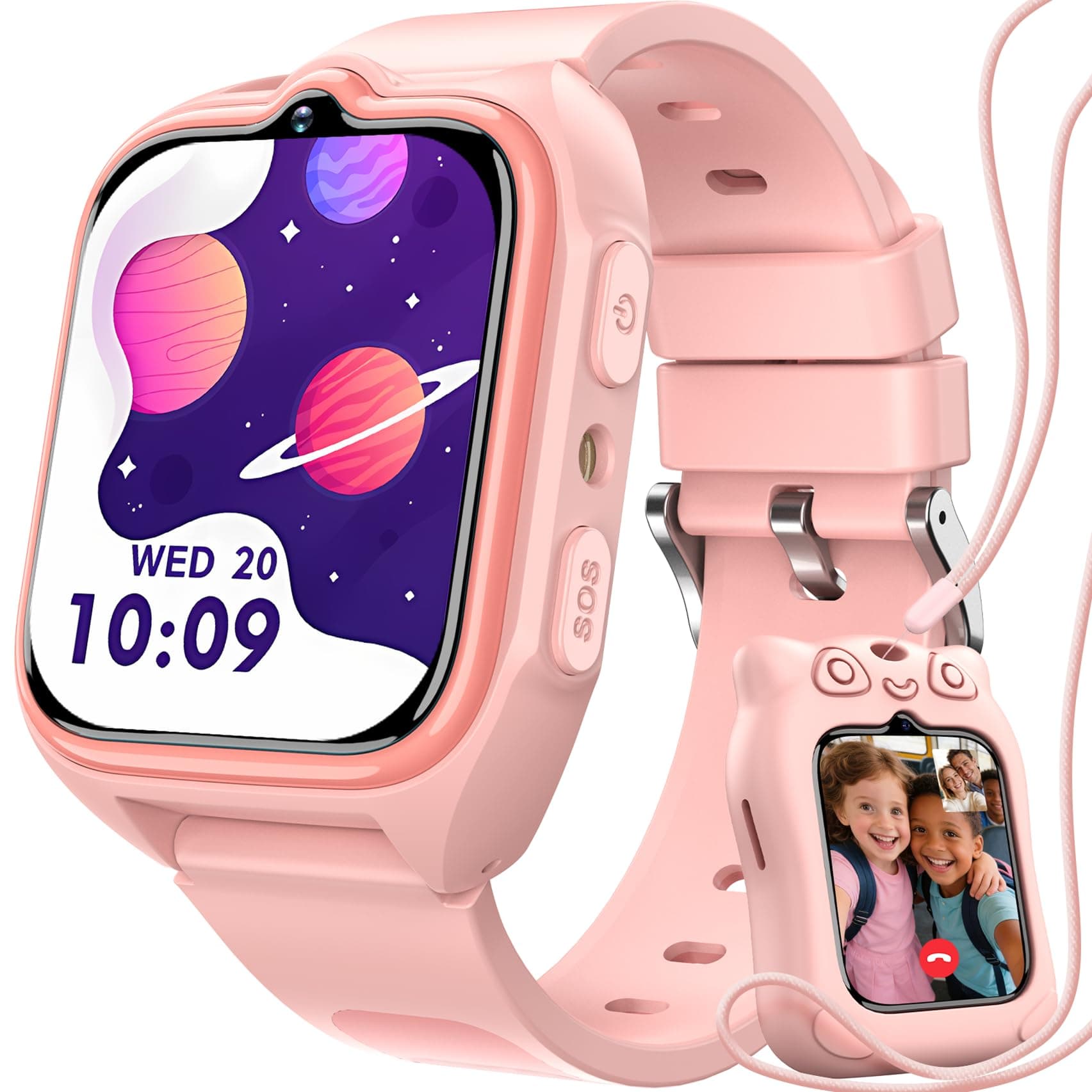 Blackview 4G Reloj Inteligente Niño con GPS, SOS, Videollamadas, Chat de Voz, 1.75” Smartwatch Niños con Podómetro, LED Linterna, Modo Escuela, Despertador, Juego, para Niños Niñas, Rosa