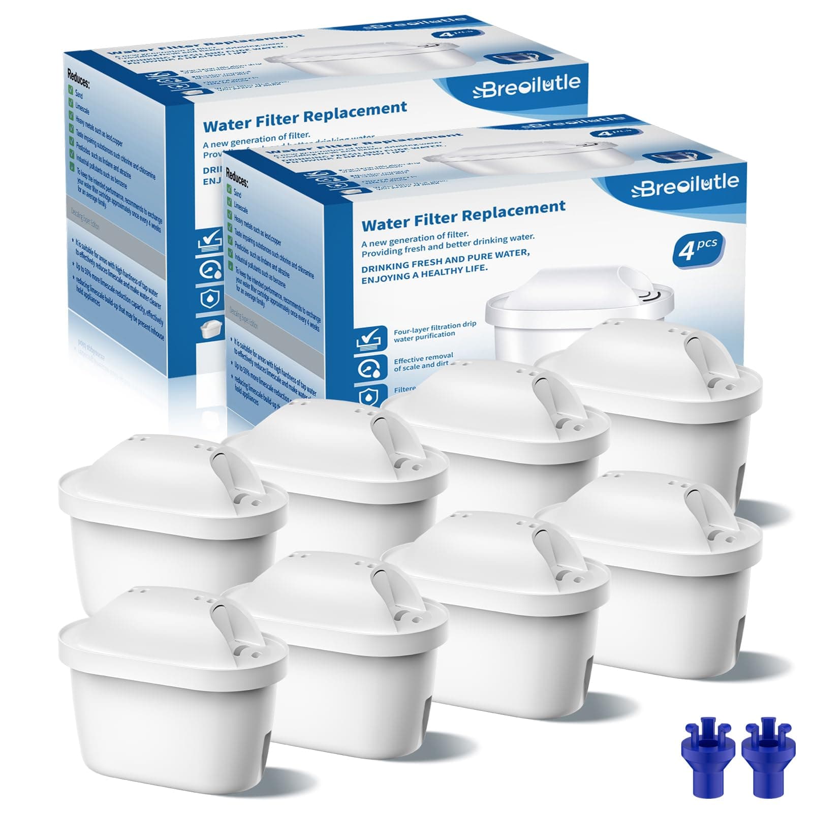 BREOILUTLE Filtri, Compatibili con Brita Maxtra+ Plus, Maxtra Pro All-in-1 Filtro, Filtro per Bollitore Compatibile Con Brita Mavea Filtri per acqua, 8PCS Filtro By BREOILUTLE, Riducono Cloro,Odori