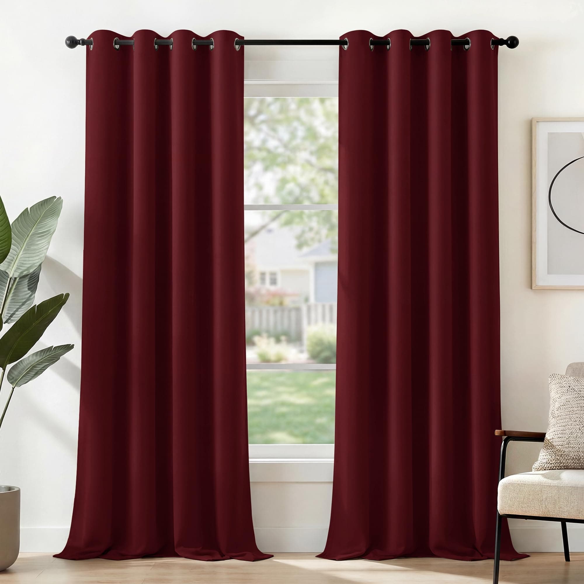 Deconovo Lot de 2 Rideaux Occultants à Oeillets Pour Salle de Bain Isolant Thermique Anti Froid 117x229cm Rouge