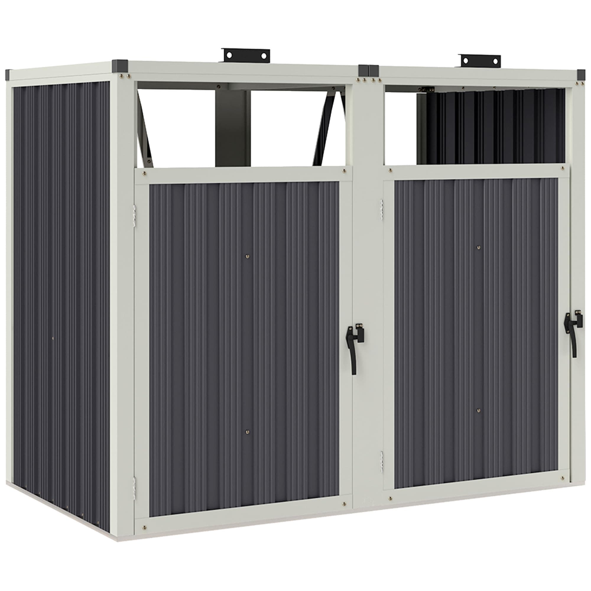 Outsunny Abri pour 2 poubelles 240L, Cache Poubelle extérieur, Portes avec poignées, couvercles relevables à 180°, Acier galvanisé, 146 x 81 x 122 cm, Gris foncé