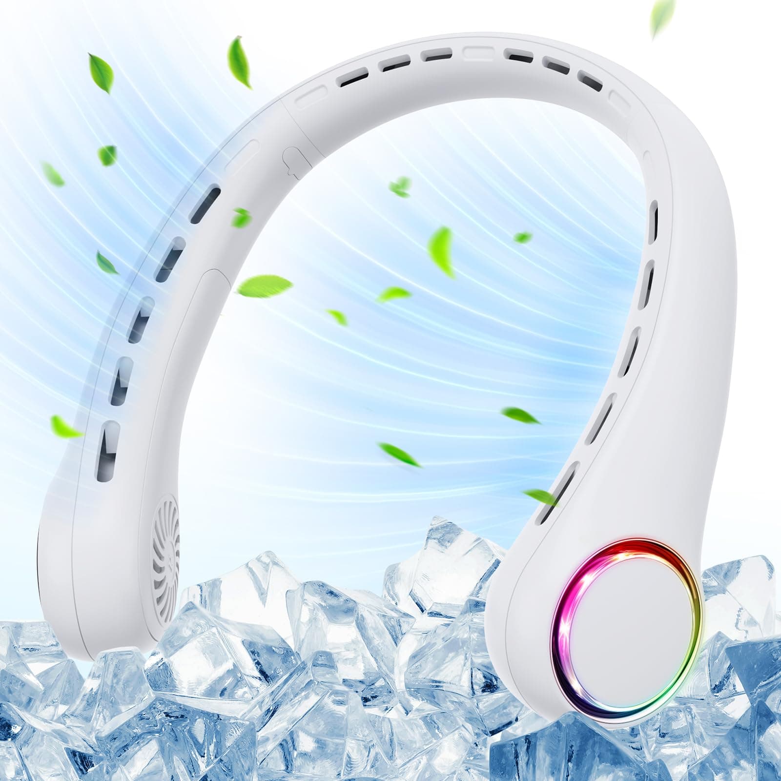 Ultrlent - Ventilateur de Cou Portable sans Pales - 3 Vitesses - 4000 mAh - Silencieux - USB - avec Lumière LED - Cadeau pour Homme et Femme