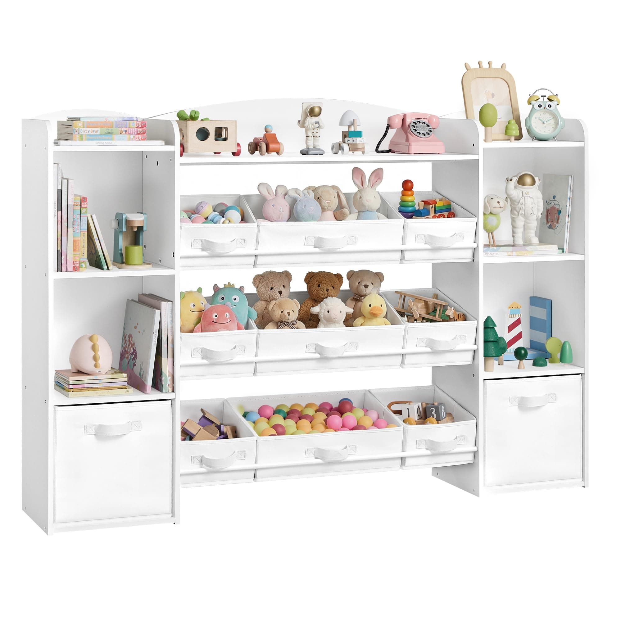 SONGMICS Étagère à Jouets pour Enfants, 9 Paniers, 1 Bac | Meuble de Rangement Esprit Montessori, 2 Compartiments Ouverts, 30 x 143,8 x 104 cm, Blanc Nuage, Collection TEZA GKR062WB01
