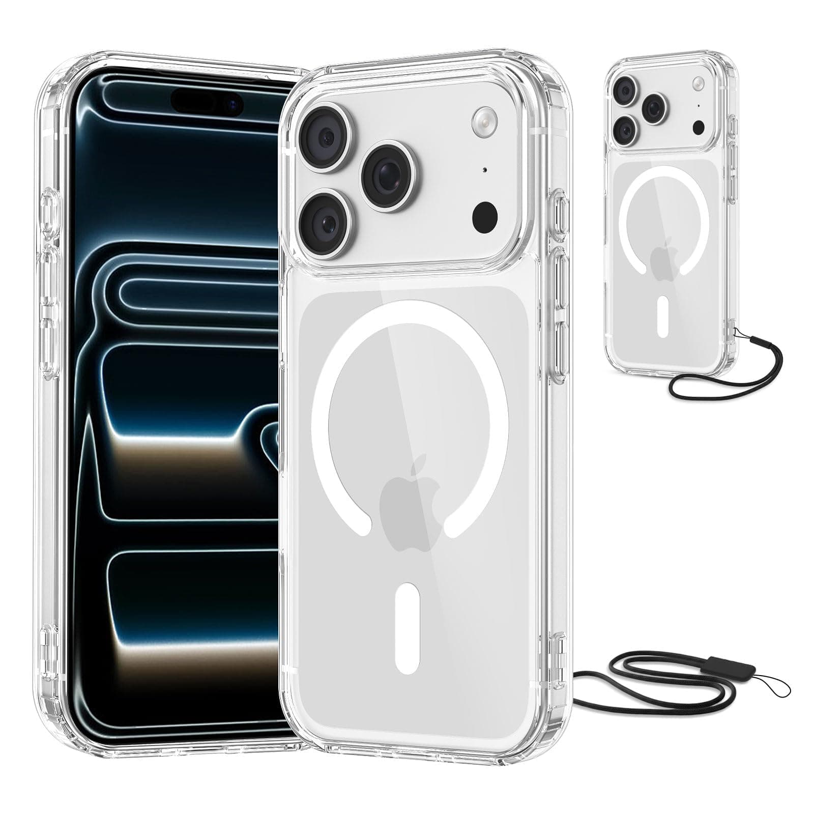 NEW'C Magnétique Coque pour iPhone 17 Pro (6,3 Pouces), Compatible avec MagSafe Antichoc Ultime avec Cordon – Magnétisme Puissant et Protection Militaire - Etui Fine -Transparent