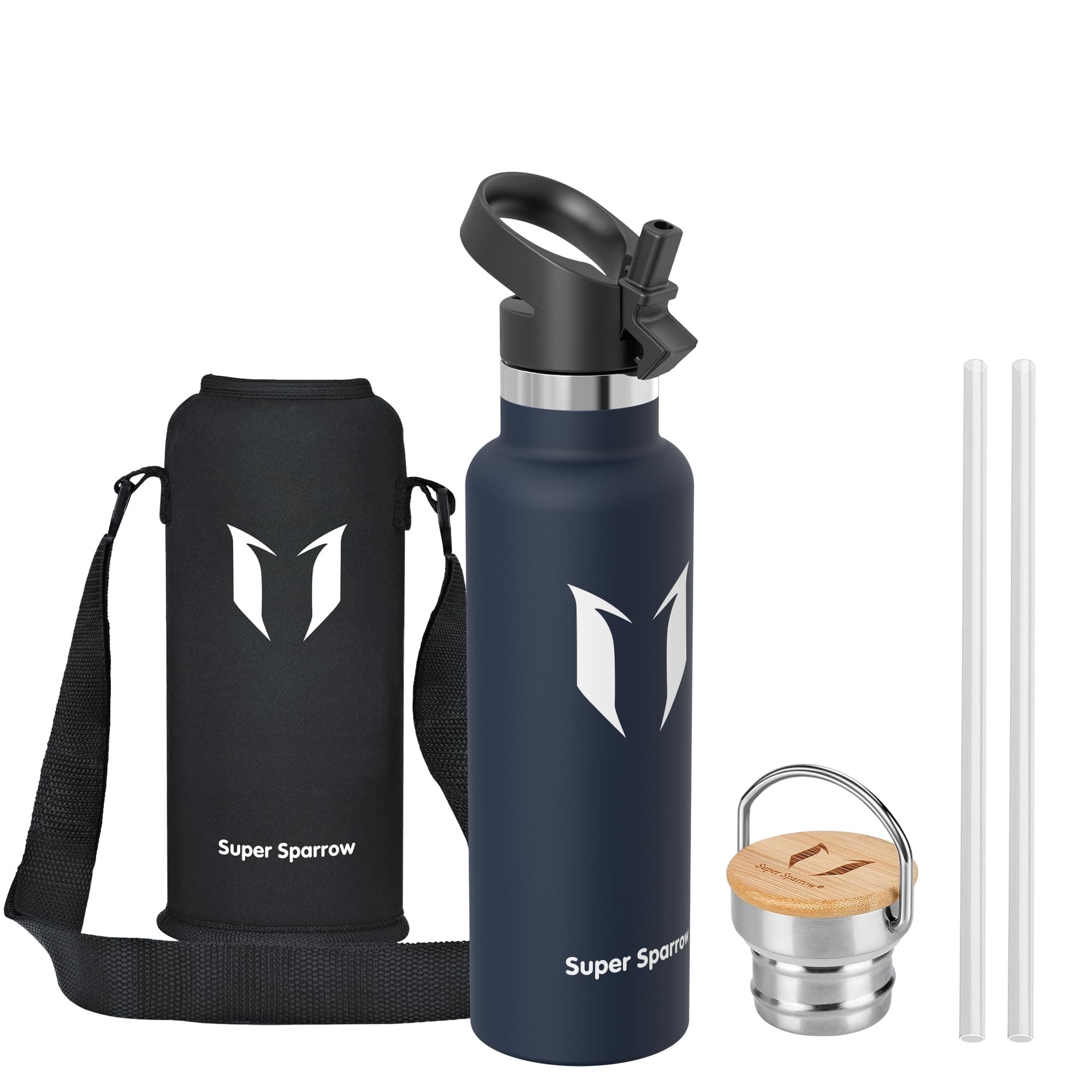 Sparrow Botella Agua Acero Inoxidable 620ml - Botella Termica con Pajita | Sin BPA & Fugas, Lavavajillas, Deporte, Gimnasio, TwistTrail Cantimplora Termica Tapa Pajita, Tapa Asa & Funda