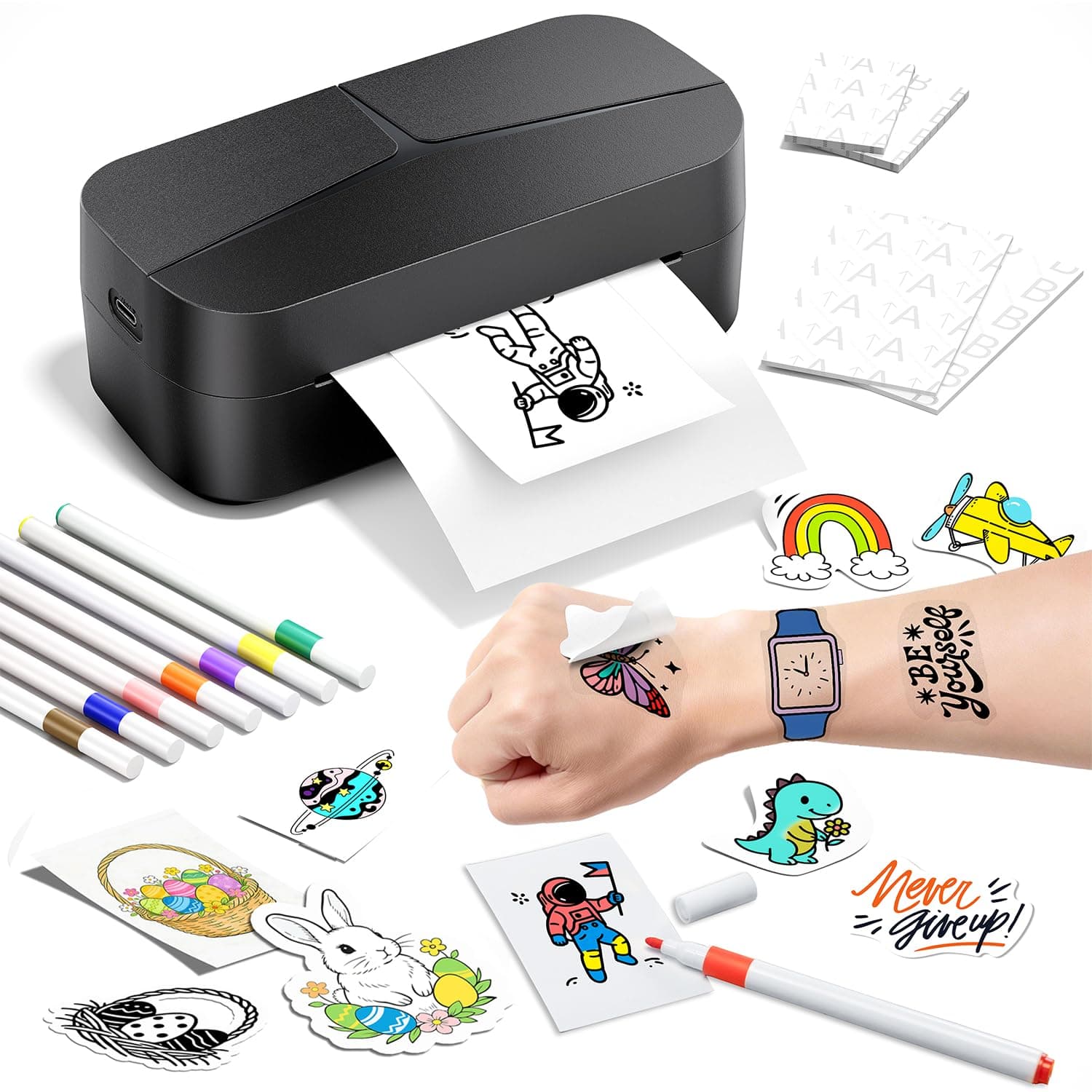 Phomemo TK32 Impresora Tatuajes Temporales Niños, Juegos Creativos para Niña 7 Años, CREA Tatuajes Temporales Personalizados con 50 Hojas & 8 Marcadores, Manualidades Niña 6 7 8+ años