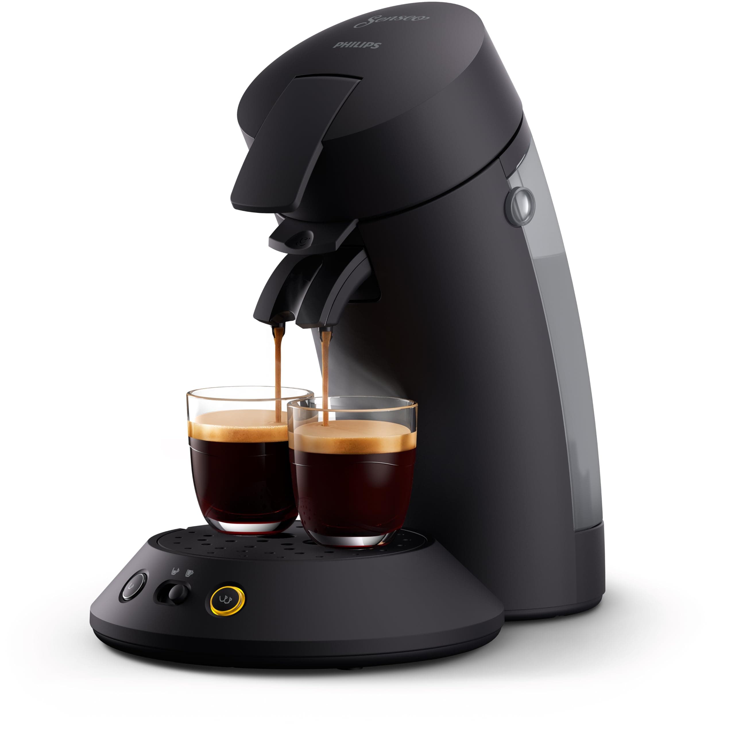 PHILIPS Senseo Original Plus Kaffeepadmaschine, Schwarz, 2 Spezialitäten | 1 oder 2 Tassen mit Kaffeestärkewahl, unter 1 Min Brühzeit, Coffee Boost, Crema Plus, 0,7 L (CSA210/60)