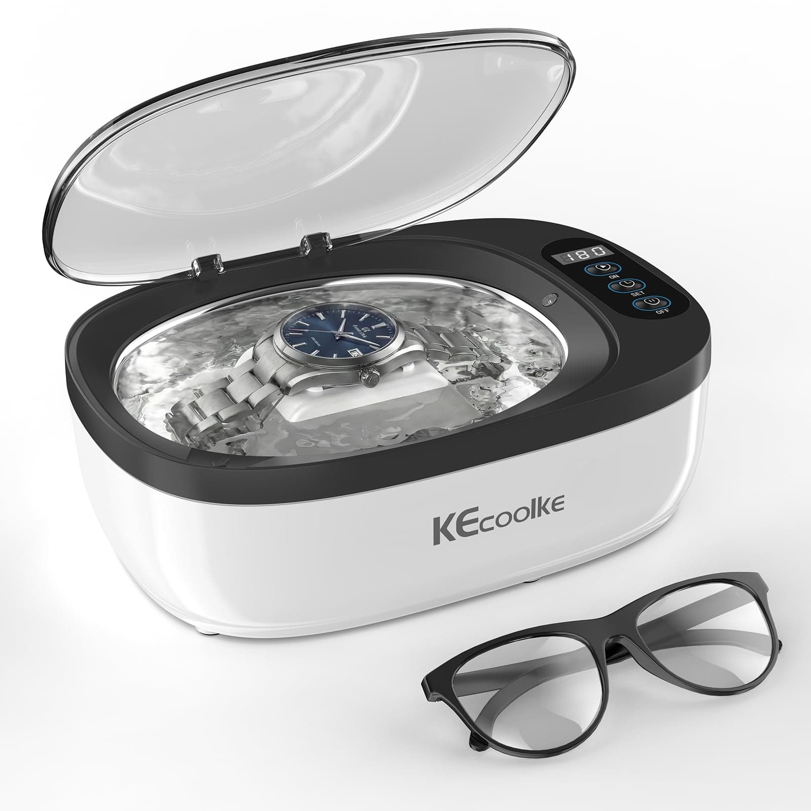 KECOOLKE Limpiador ultrasónico de joyas, 750 ml, limpiador acústico con temporizador digital para gafas, anillos, monedas, plata, solución de limpieza ultrasónica para regalos