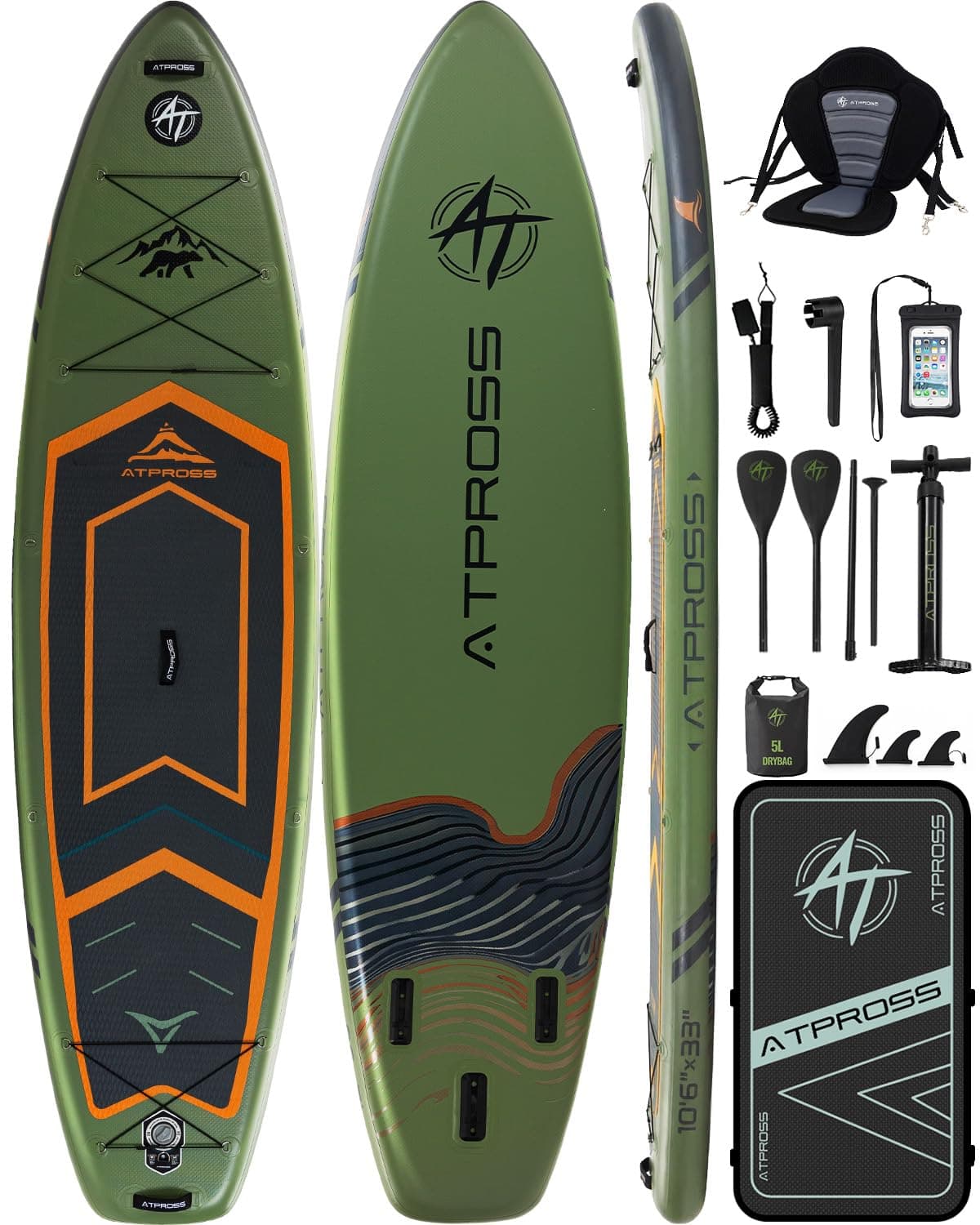 ATPROSS Tavola SUP Gonfiabile con Sedile Kayak e Accessori, 320x84cm Stand Up Paddle Extra Largo per 2 Persone, Portata 200kg, Canoa Gonfiabile 2 Posti Stabile e Antiscivolo per Mare e Surf