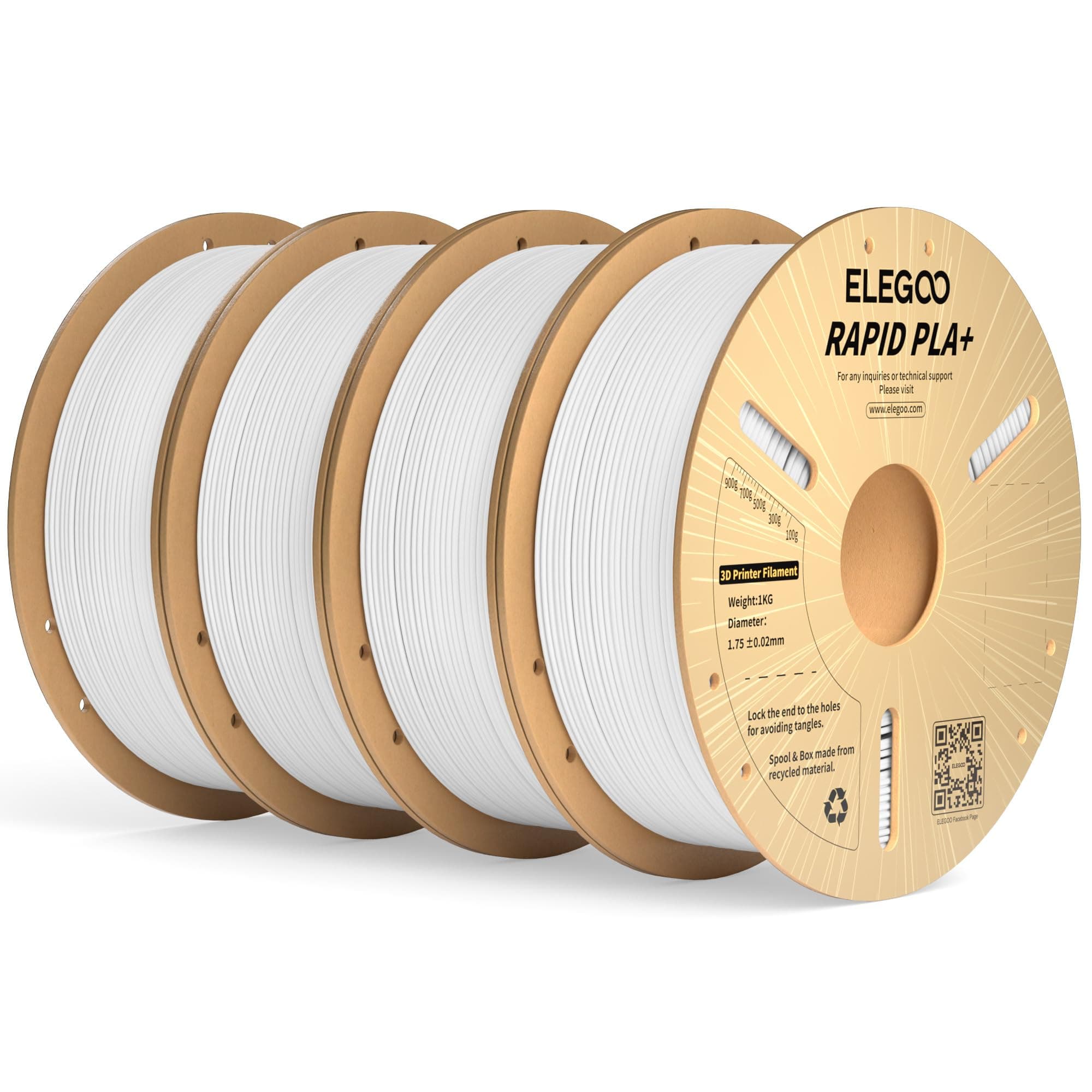 ELEGOO Filamento PLA+ de Alta Velocidad 1.75 4KG Blanco, 30-600mm/s Filamento PLA Plus Rápido para Impresora 3D, Precisión Dimensional +/- 0.02mm, Carrete Filamento 3D, para Mayoría Impresoras 3D