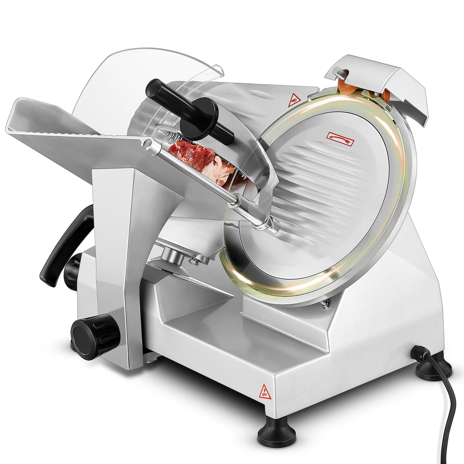 240W Trancheuse Électrique Commerciale à viande Trancheuse à Jambon Lame 254 mm 350-400 tr/min Trancheuse Charcuterie avec Lame en Acier Inoxydable pour Couper en Tranches Viande Fromage Légumes