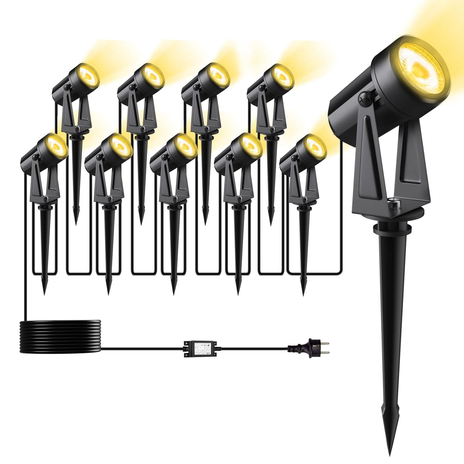 Pogestrand Faretto Led da Esterno, 32M/105FT Confezione da 10 Faretti LED Paesaggistici con Luce Warm White 3000K 27V per Giardino & Impermeabili IP65 per Esterno