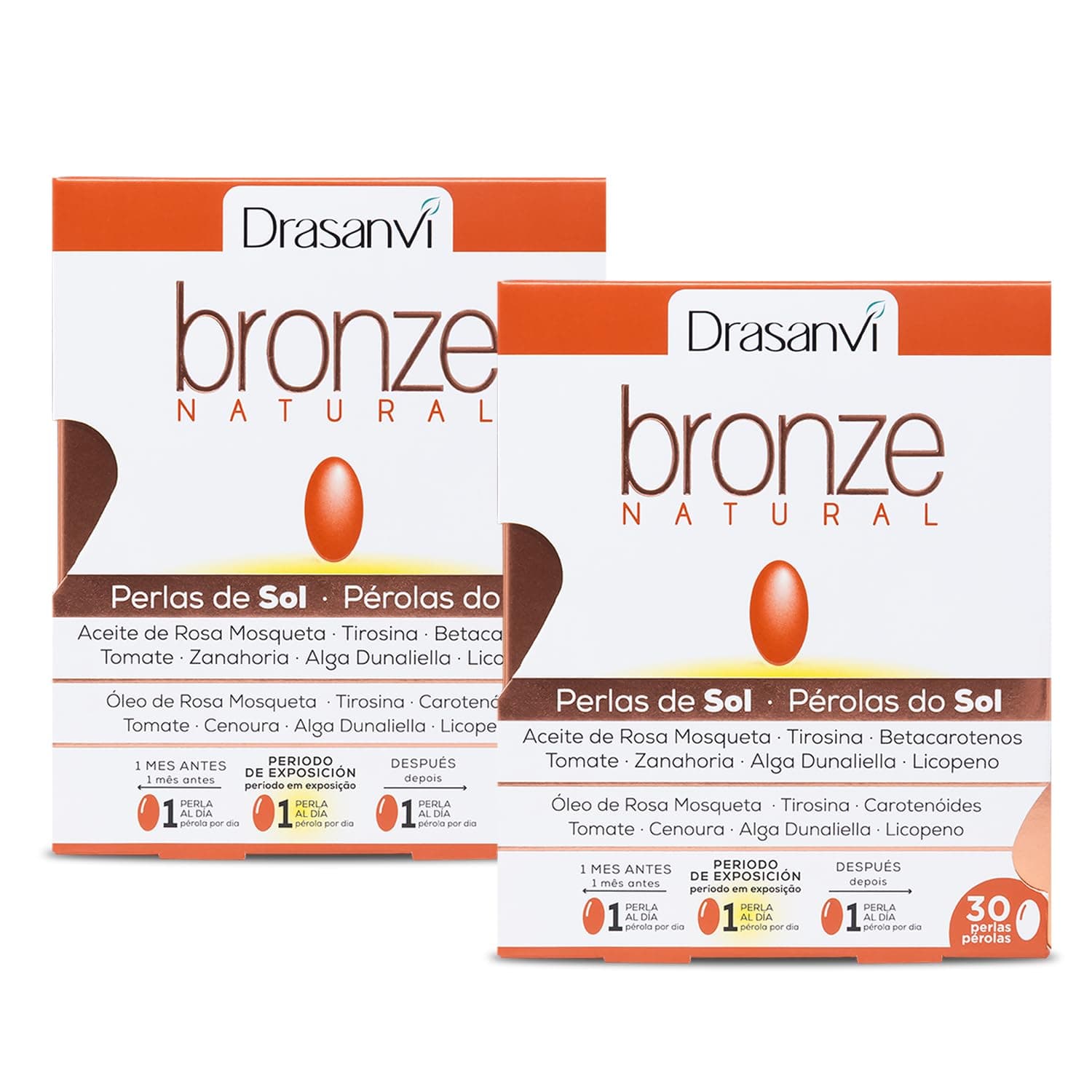 Drasanvi BRONZE Acelerador de bronceado, Betacarotenos, Protege la Piel de Rayos UVA y Previene el Envejecimiento, Rosa Mosqueta, Tomate, Zanahoria y Alga Dunaliella, Vit. E, Licopeno, Luteína