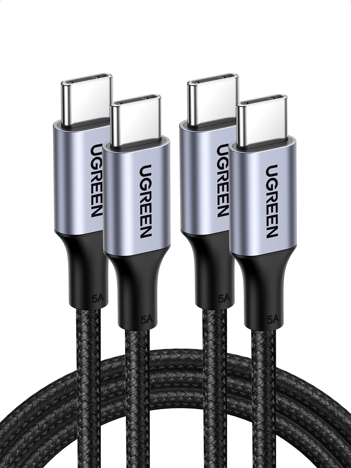 UGREEN Lot de 2 Câble USB C PD3.0 100W 5A 20V Charge Rapide (2M) | Type C Nylon Tressé, Compatible avec MacBook iPad iPhone 18 Pro Max 17 Air 16 Galaxy S26 S25 Plus Ultra Pixel 10 9.