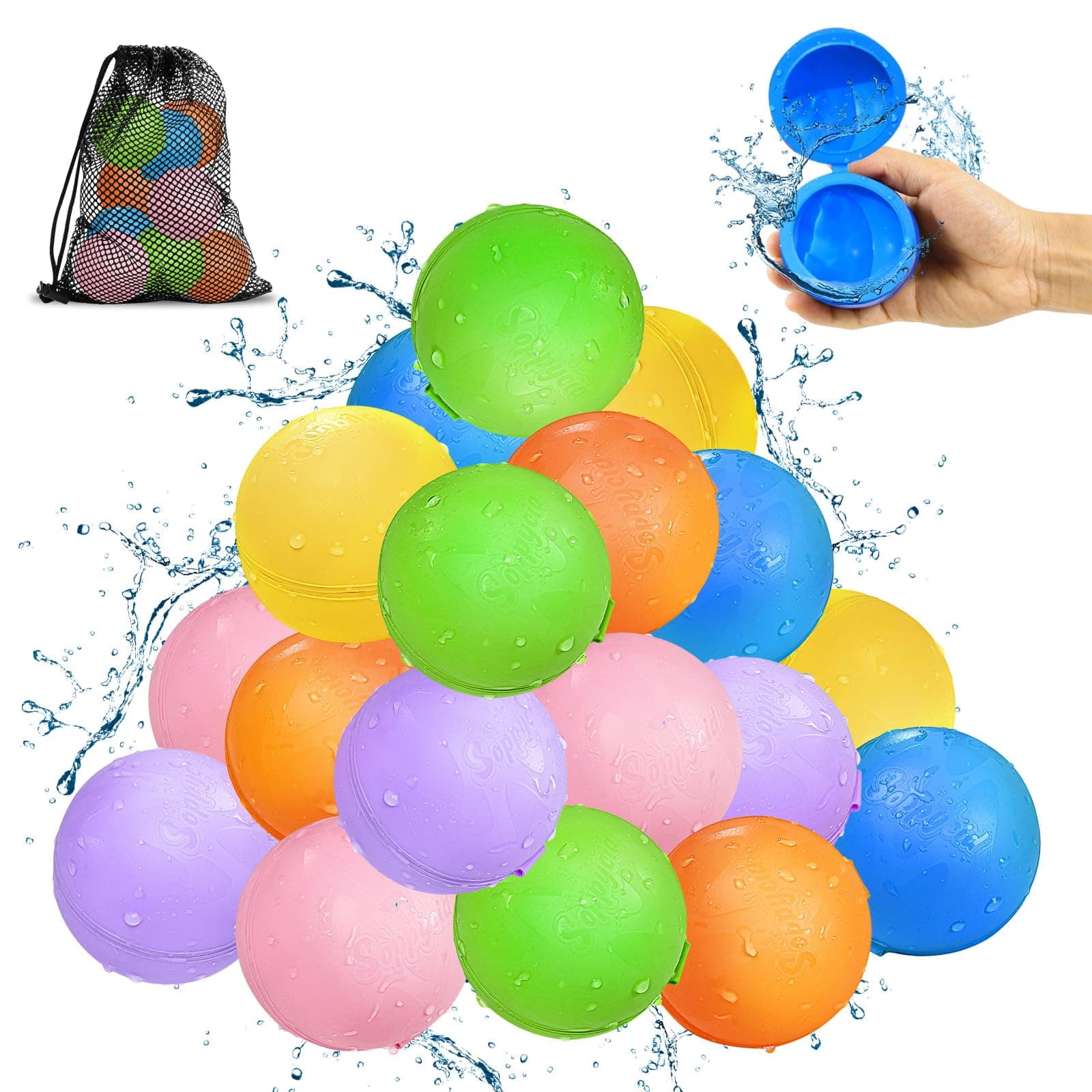 Bombe a Eau Réutilisable: 18 Pcs Ballons Bombes d'eau à Fermeture Automatique et Remplissage Rapide, Jeux d'eau Exterieur pour Enfants Adultes, Jouets du Jardin/Plage Fête de La Piscine D'été