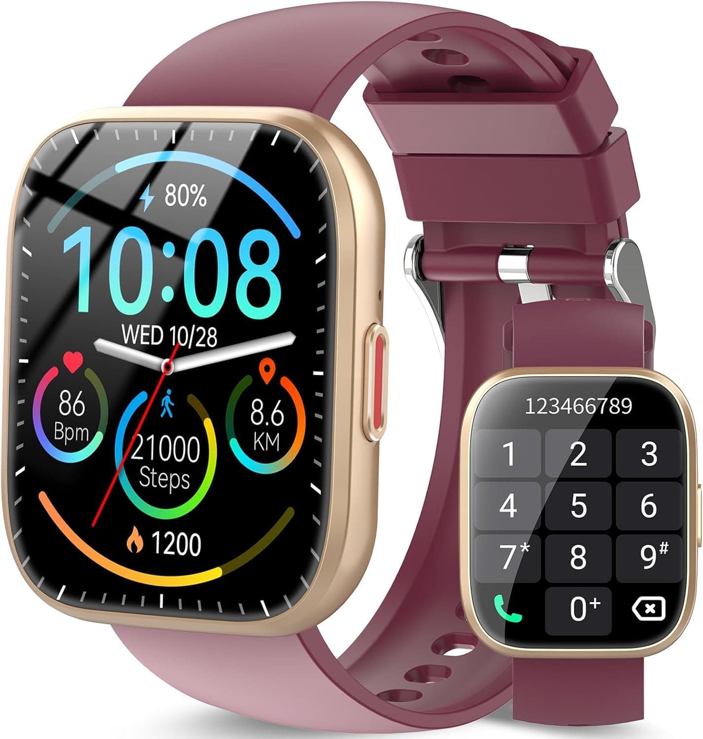 Reloj Inteligente Hombre Mujer, 1.85" Llamadas Smartwatch con 112 Modos Deportivos, IP68 Impermeable Smart Watch con Pulsómetro/Monitor de Sueño/Podómetro, Pulsera Actividad para Android iOS, Burdeos