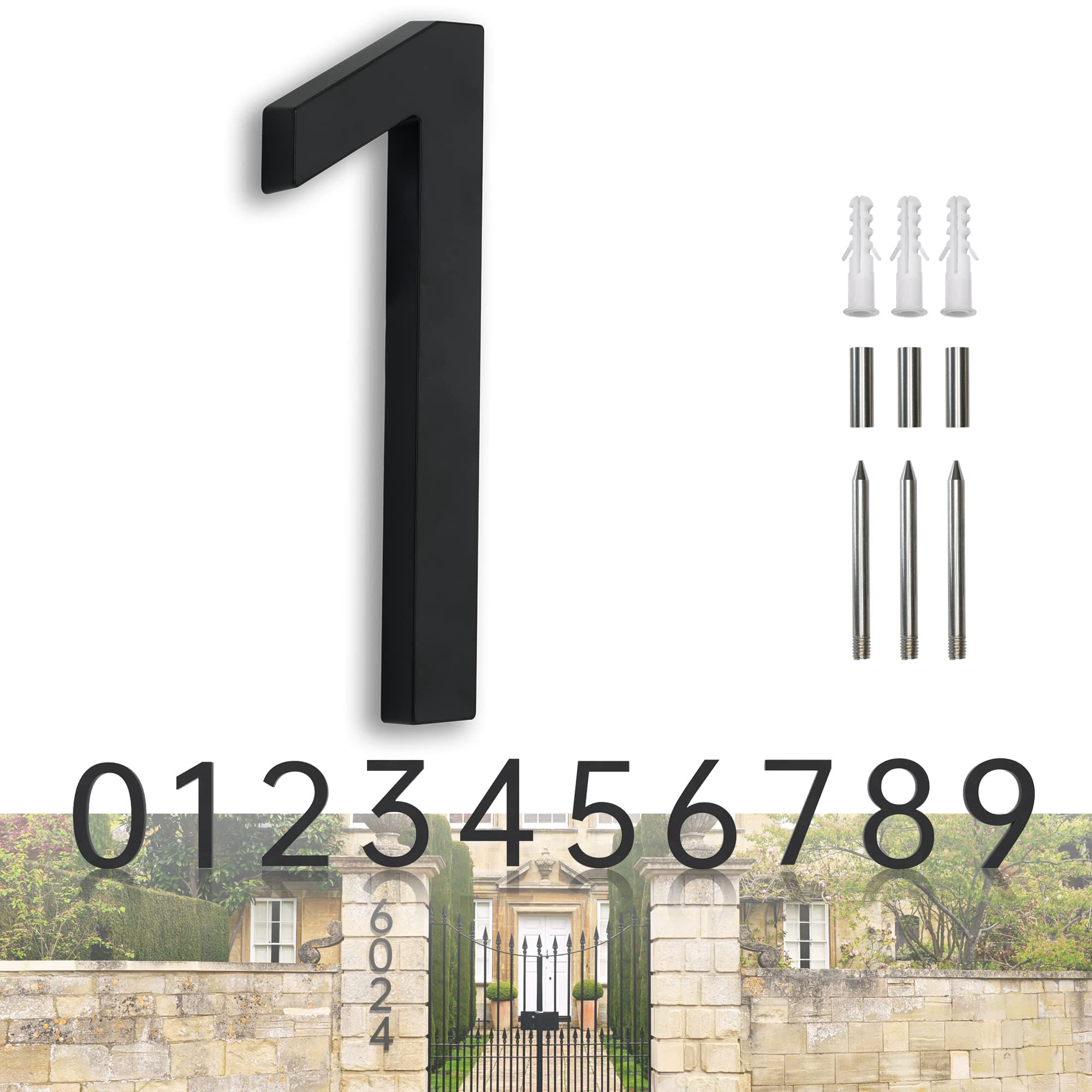 YLYOUNI Números de Casa Flotantes Números Para Casas Altura 7in /17,8 cm Numero Casa Exterior Personalizable Numeros Negro para Decoración de Buzones/Puerta/Jardín 1