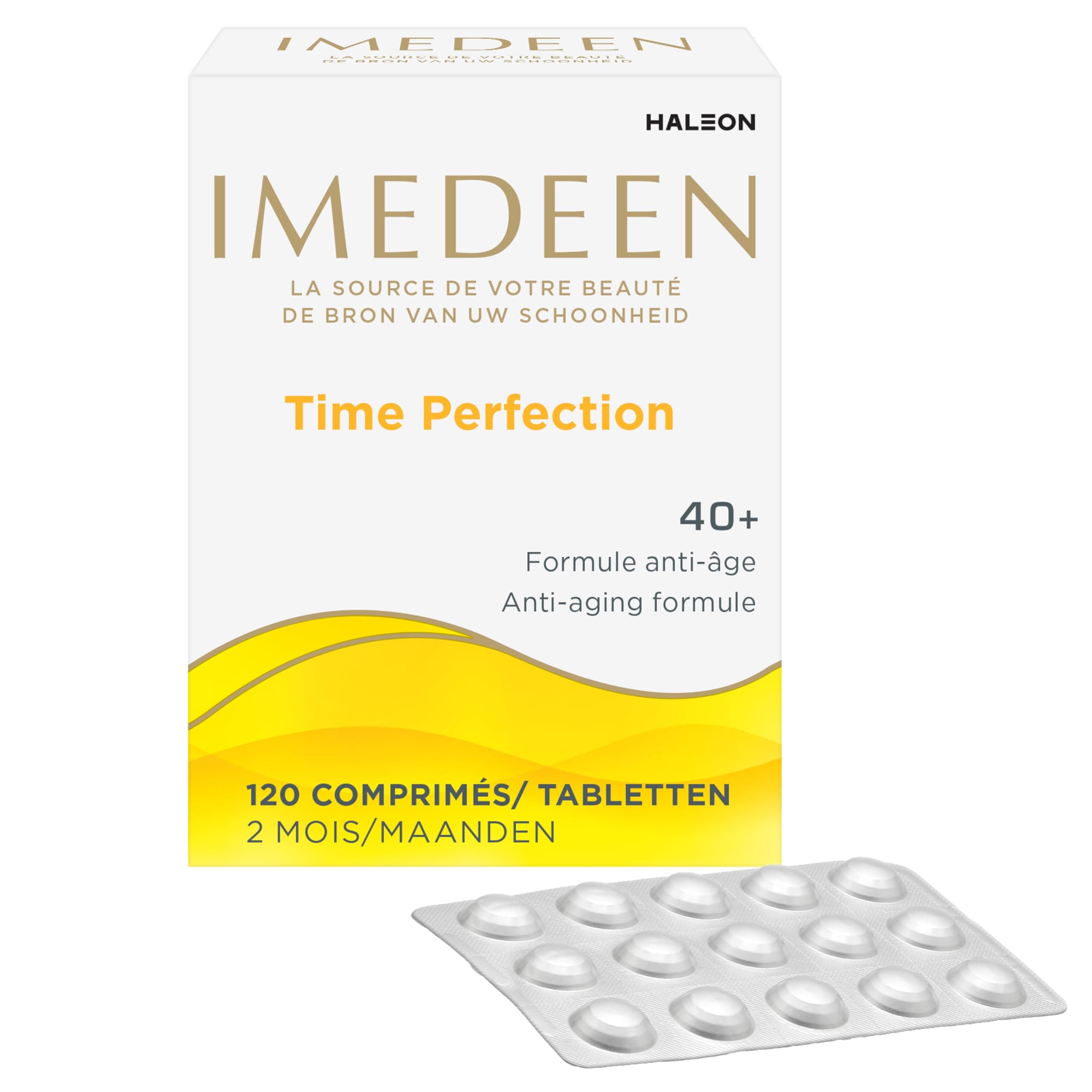IMEDEEN - Time Perfection - Complément Alimentaire Anti-âge 40+ - Réduit l'Apparence des Rides & Ridules - Aide à Améliorer la Qualité et L'Hydratation de la Peau - 120 Comprimés