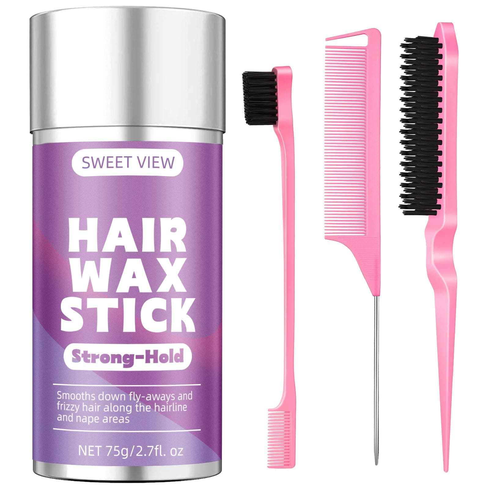 SWEET VIEW Bâton de cire pour cheveux et brosse à cheveux pour lisser les mèches rebelles, les frisottis, la queue de cheval lisse, le chignon, accessoires de coiffure pour les filles, les enfants.