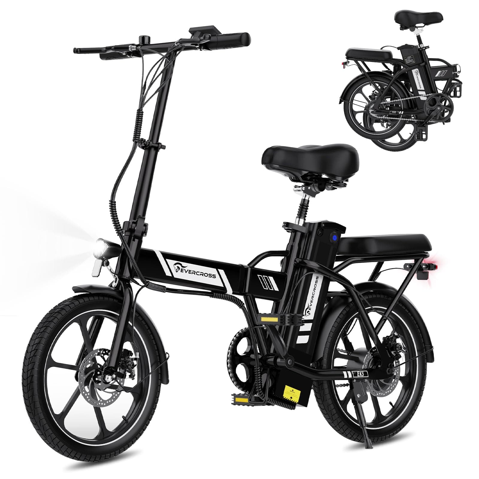 EVERCROSS Bicicletta Elettrica per Adulti, 250W Bici da Montagna,16"/20" Pneumatici Grassi E-Bike, Fino a 25KM/H, 36V/48V Batteria Rimovibile E-Bici,Sistema a Doppio Disco