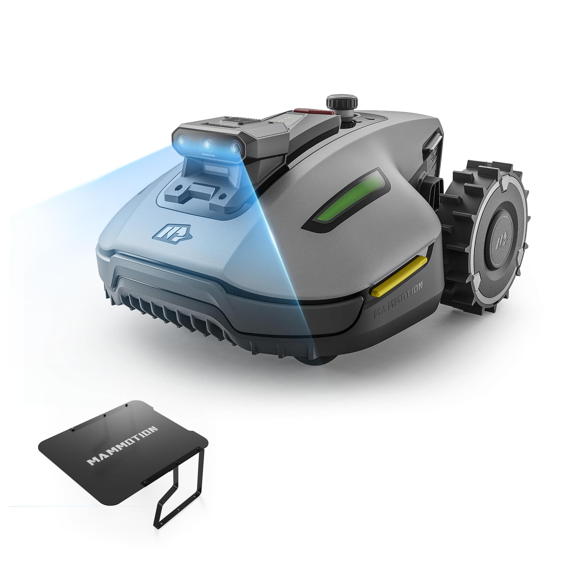 MAMMOTION YUKA Mini 2 500 Robot Tondeuse avec Mini Garage, jusqu'à 500m², Zéro Perte de Signal, sans RTK, AI Traitement d’Image à Trois Caméras Robot Tondeuse